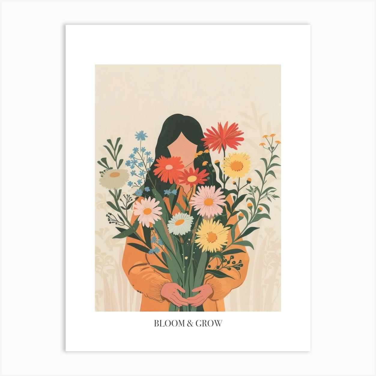 Bloom And Grow Spring Girl With Wild Flowers 1 Art Print by Dreamy Seasons Art