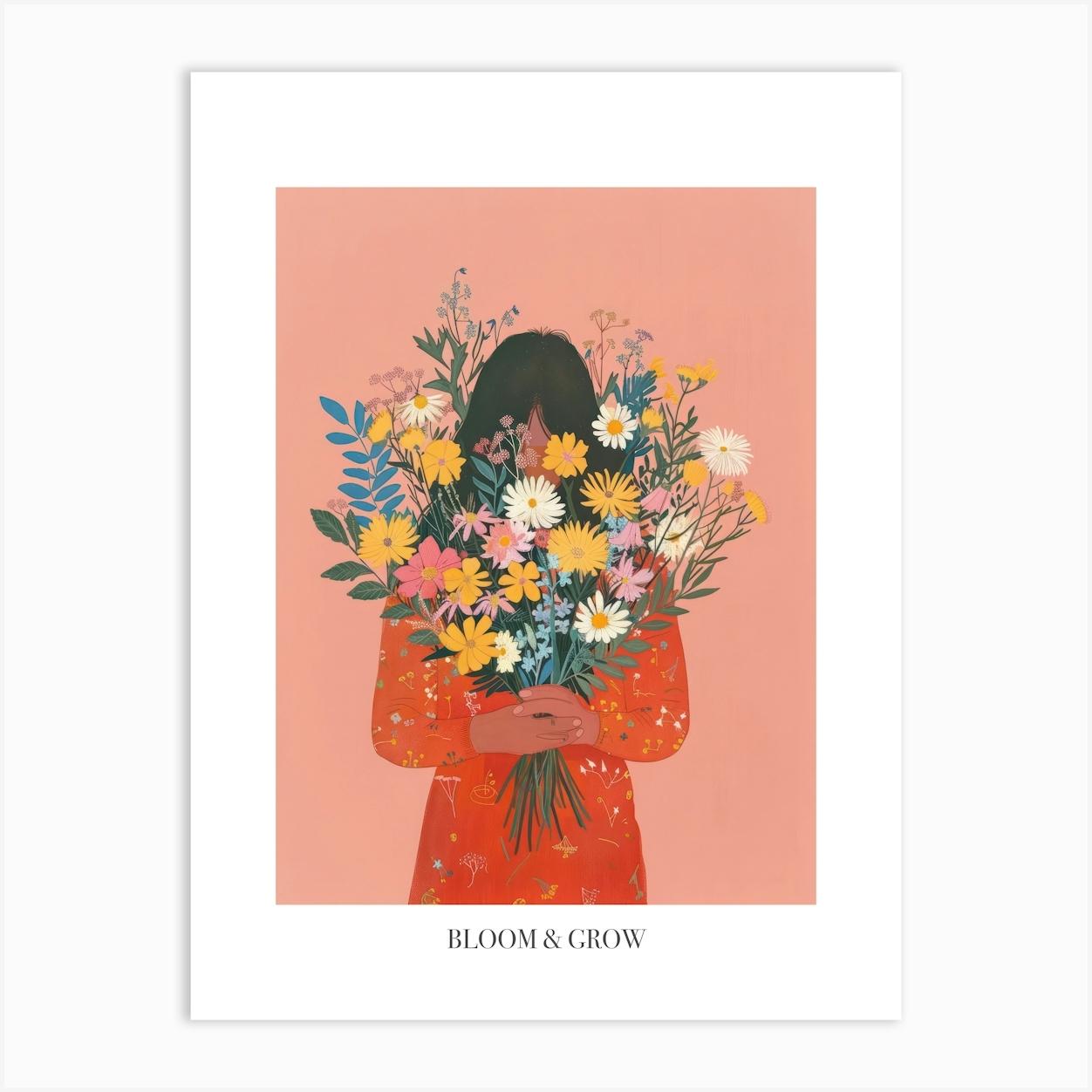 Bloom And Grow Spring Girl With Wild Flowers 3 Art Print by Dreamy Seasons Art