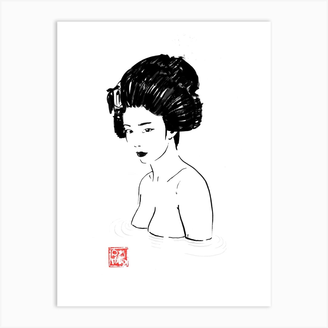 Onsen Woman Art Print by Pechane Sumie