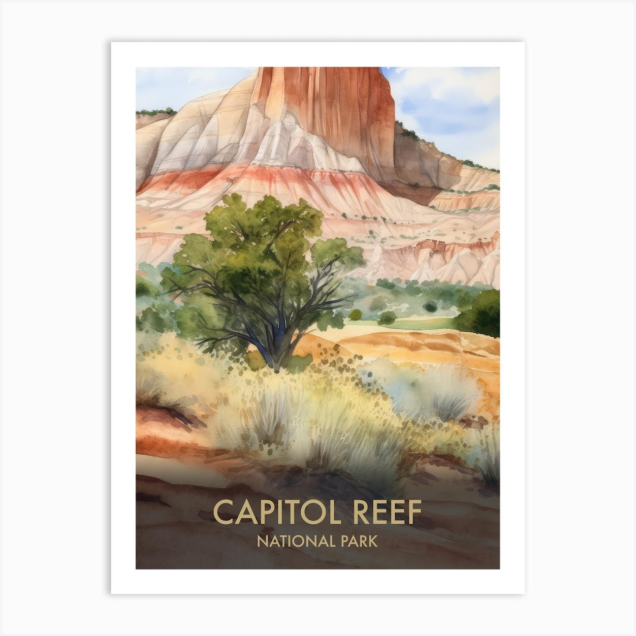 Capitol Reef National Park Watercolour Vintage Travel Poster 3 Art Print by Travel Poster Collection