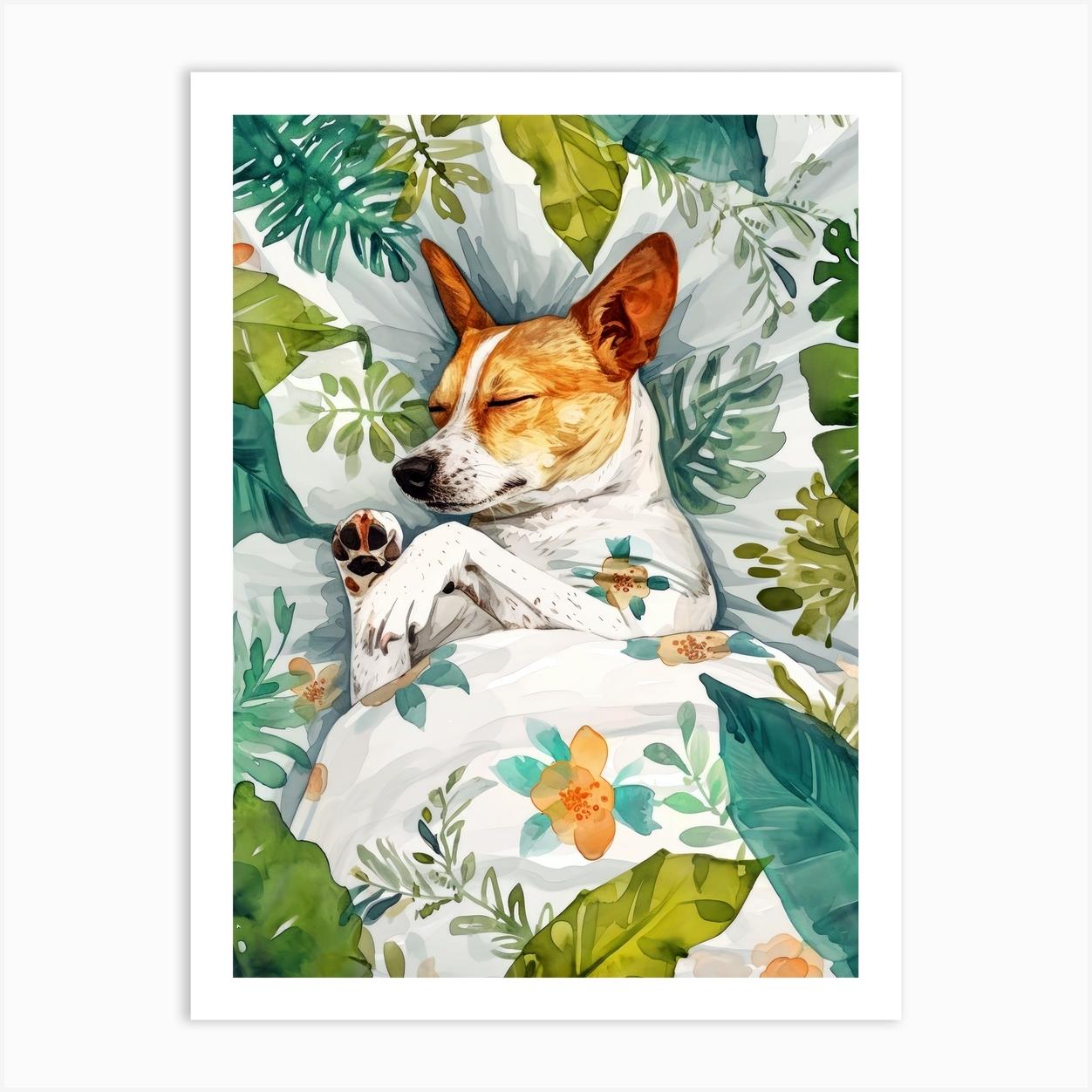 Dog Sleeping In Bed animal Dog's life Art Print by JBJart Justyna Jaszke
