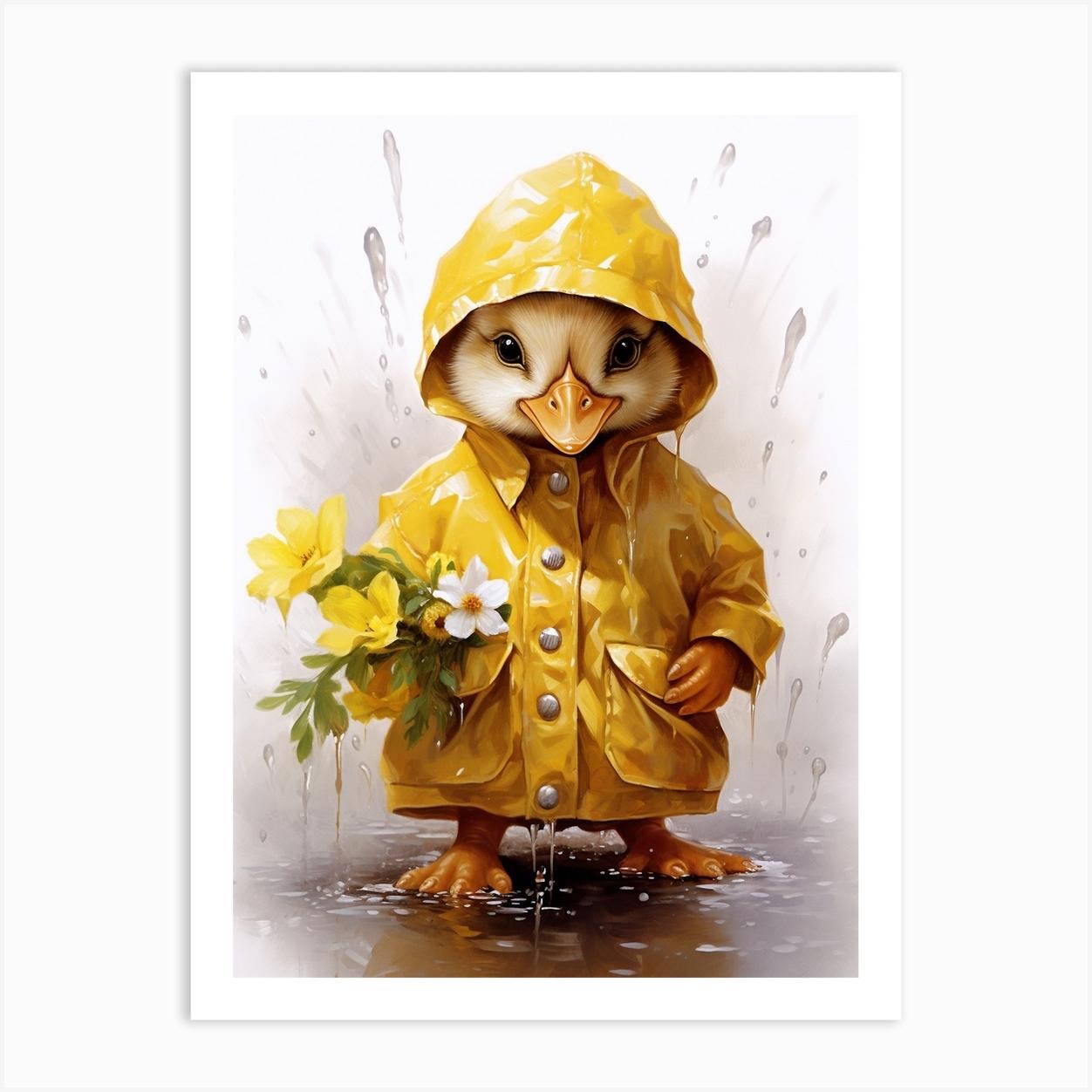 Duckling In A Yellow Raincoat With Flowers 1 Art Print by Into the Pond