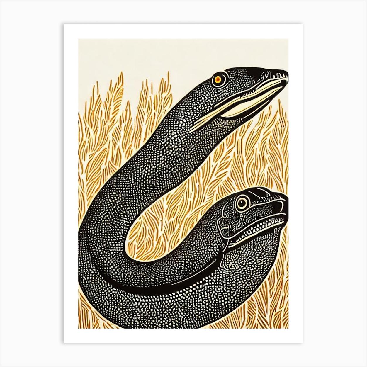 Moray Eel Linocut Art Print by Sea Life Prints