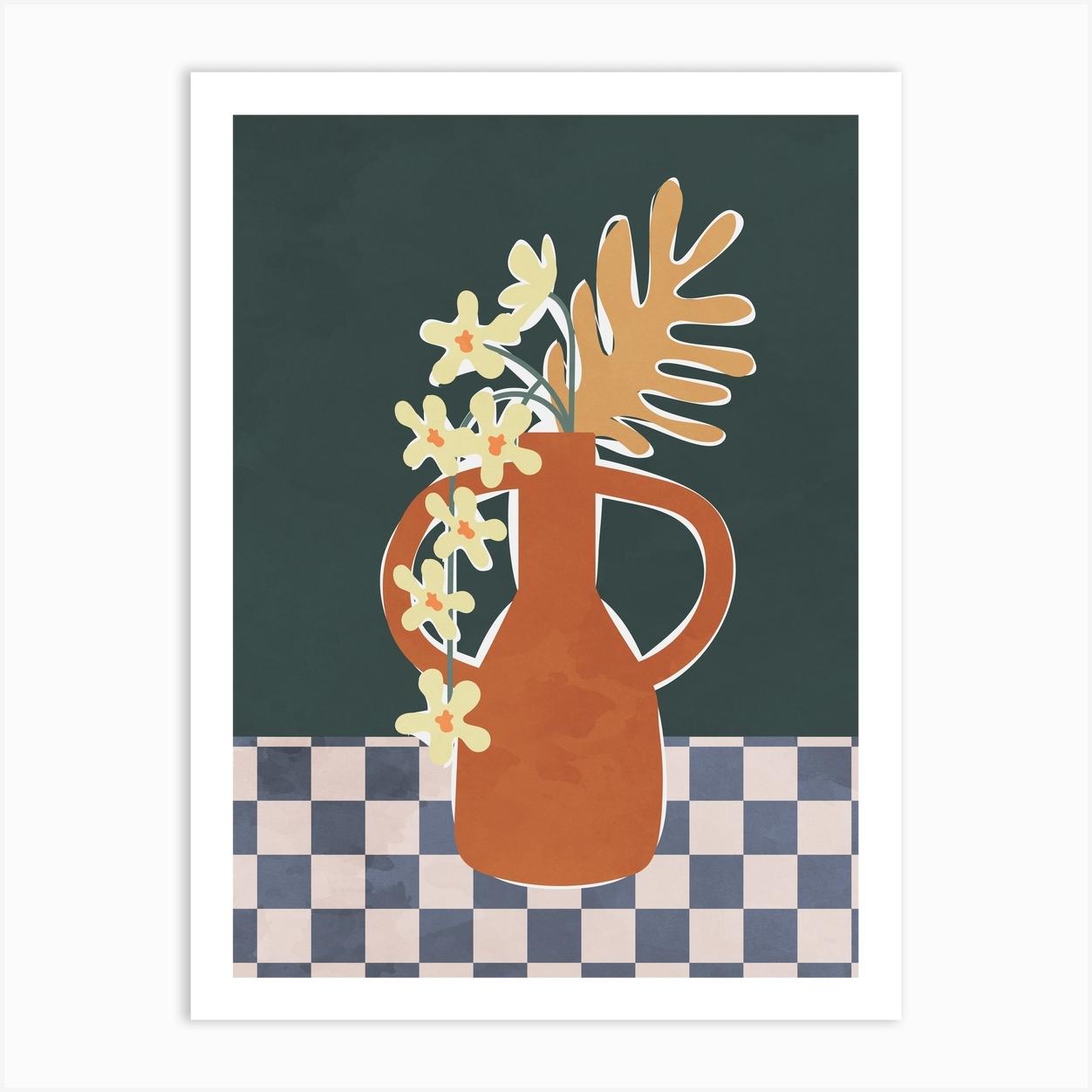 Pottery Flowers on The Table Art Print by Technicolorable