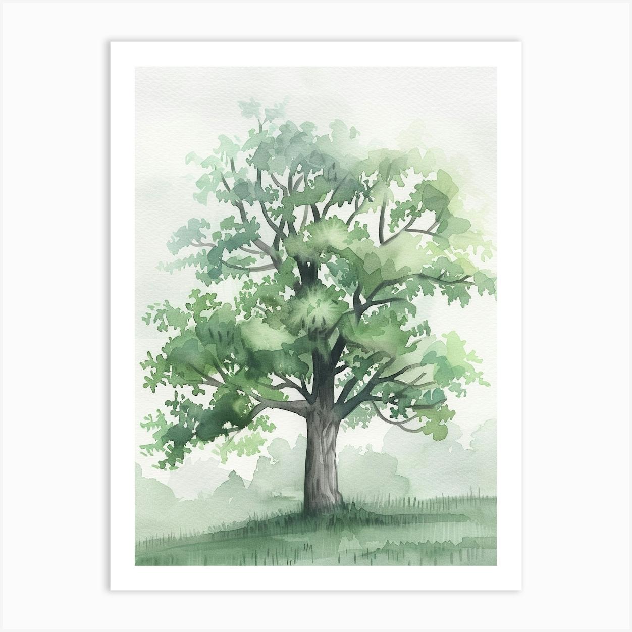 Oak Tree Atmospheric Watercolour Painting 8 Art Print by Bough And Bloom Artistry
