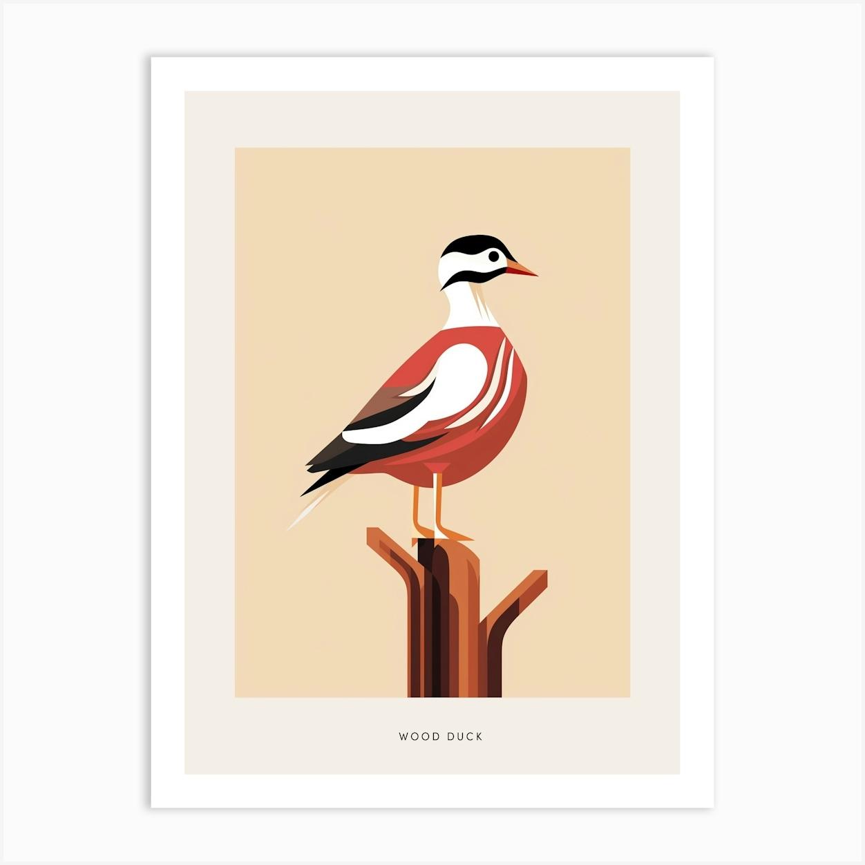 Minimalist Wood Duck 3 Bird Poster Art Print by Feathered Muse