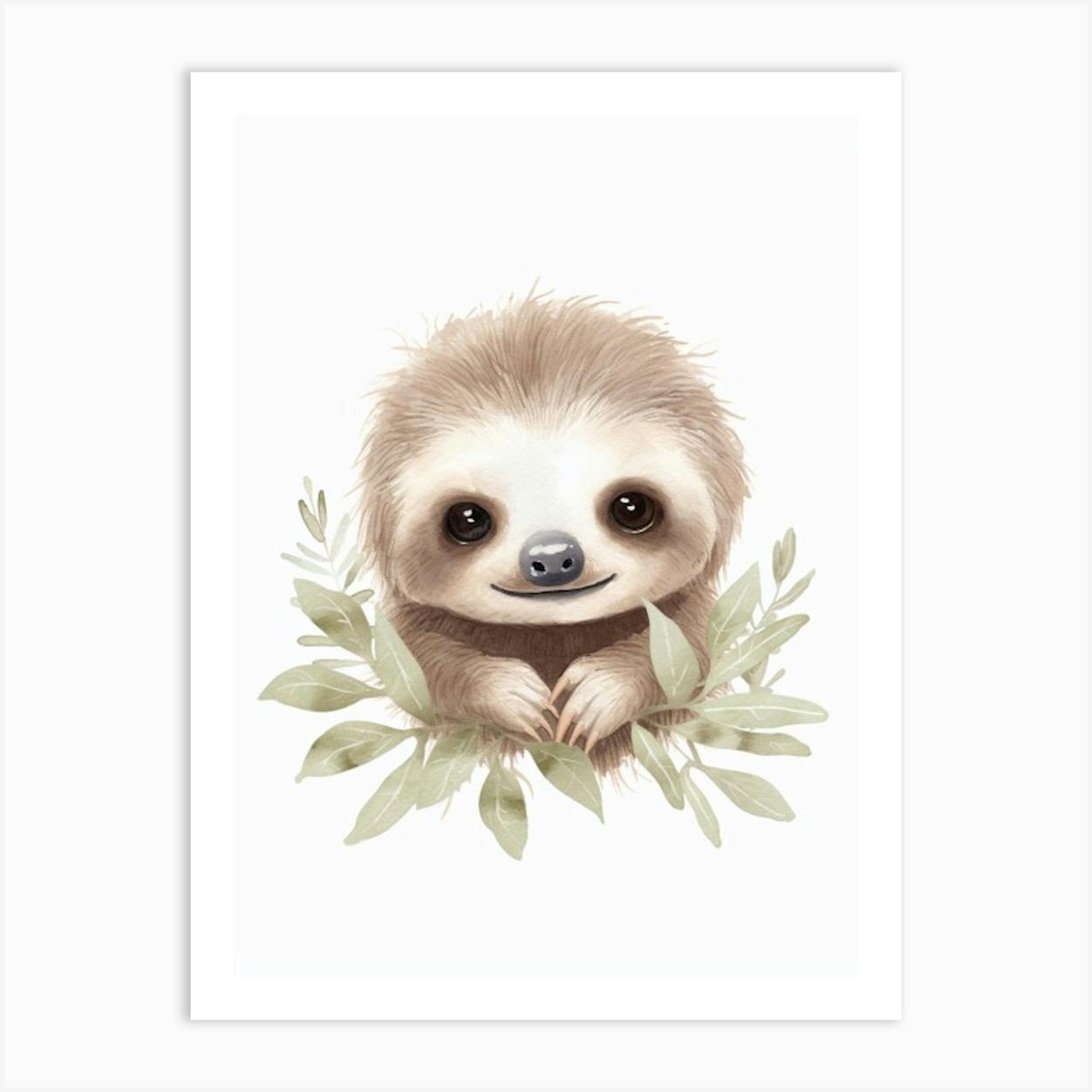 Watercolour Jungle Animal Baby Sloth 4 Art Print by Tiny Wonders Nursery Art