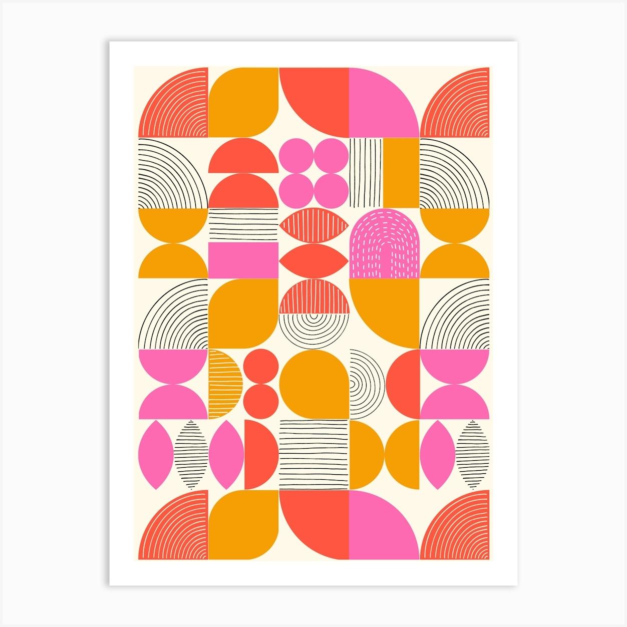 Abstract Geometric Mod Art Shapes Pink Orange Art Print by Sandra Hutter Designs
