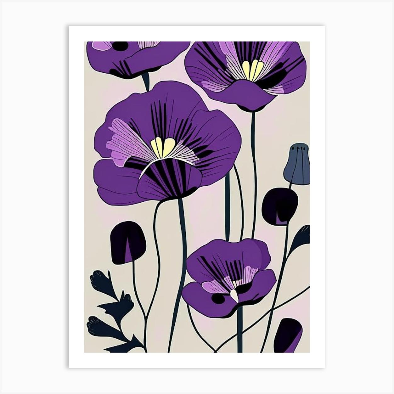 Purple Poppy Mallow Wildflower Modern Muted Colours 1 Art Print by Wildflower Studio