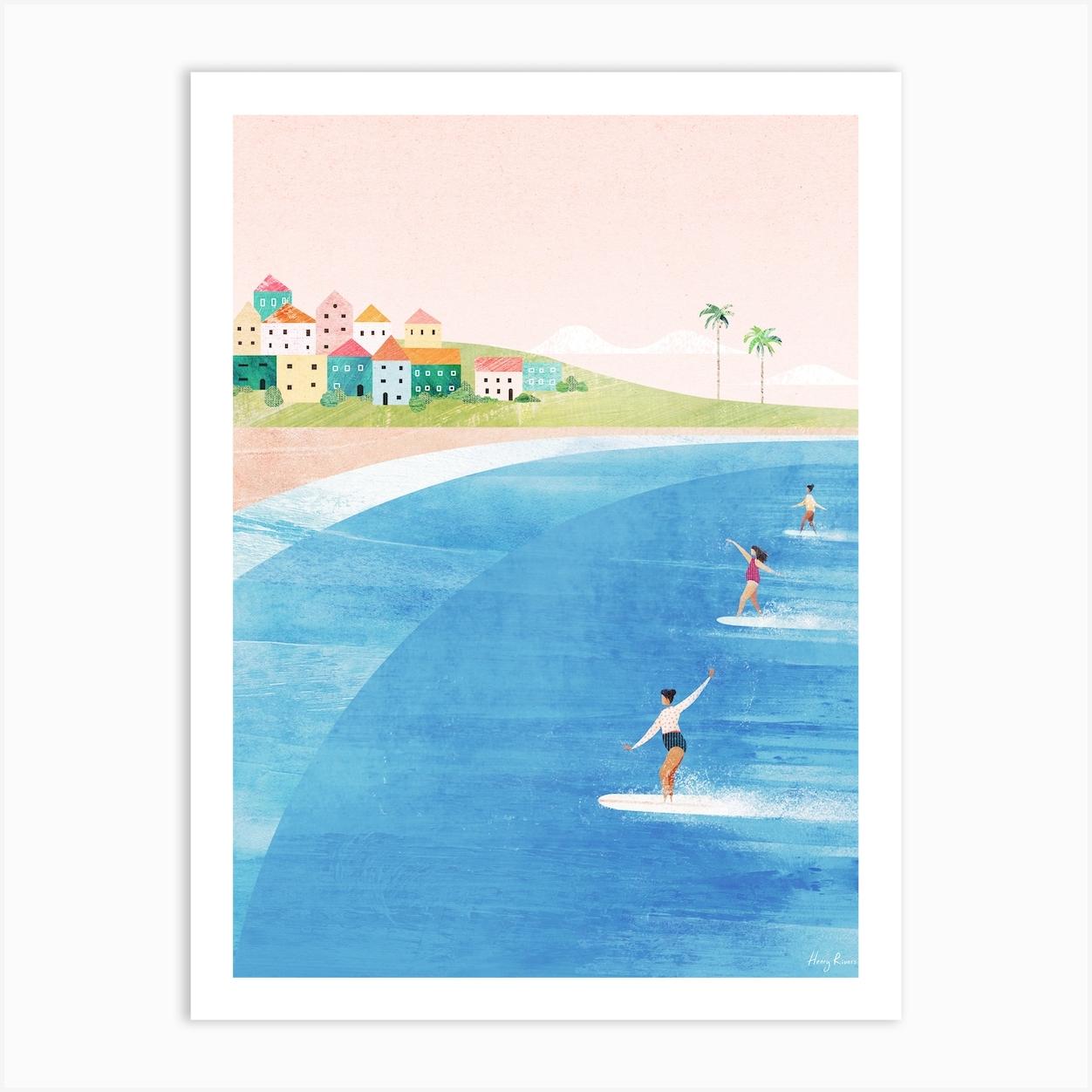 Surf Girls Art Print by Travel Poster Co.