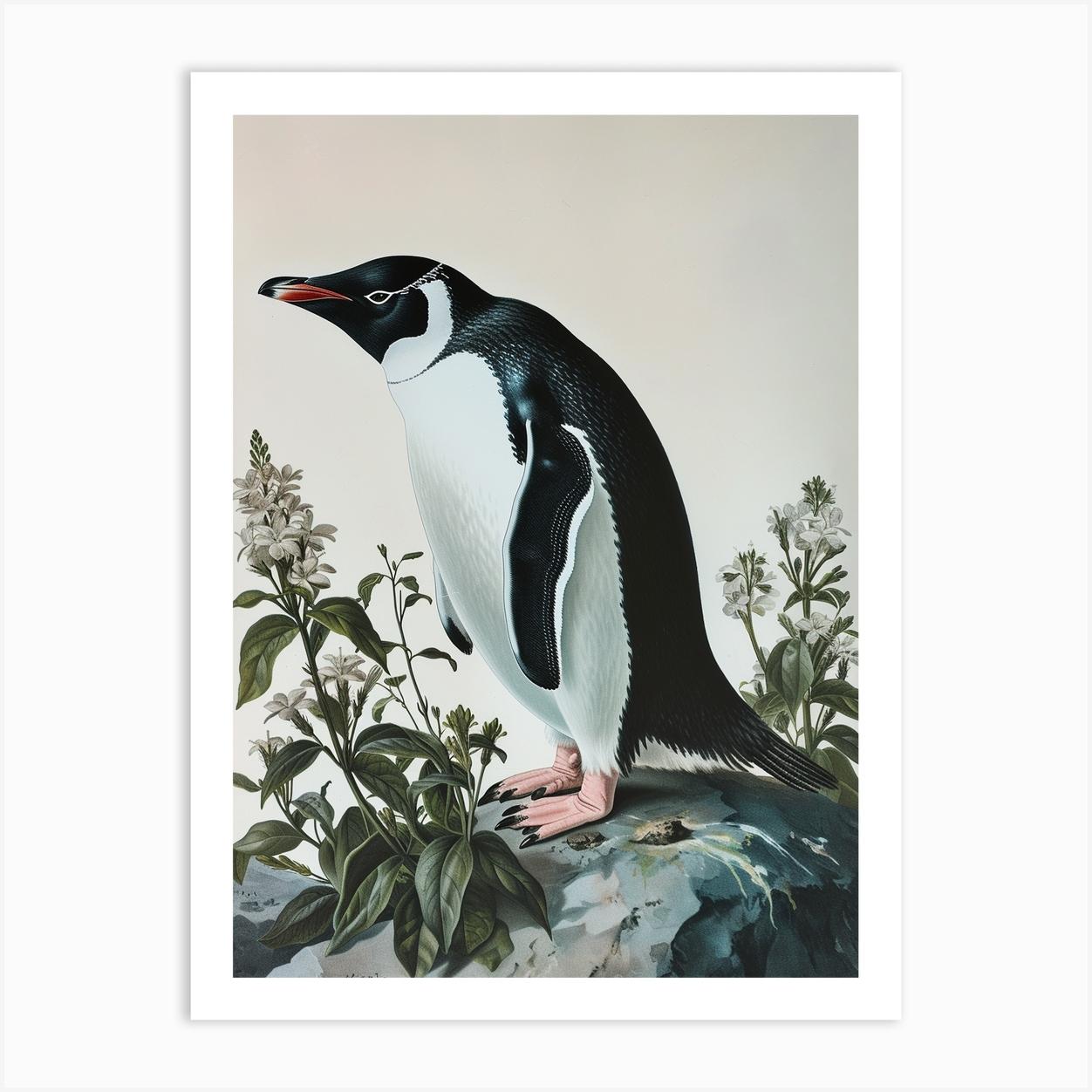 Adlie Penguin Zavodovski Island Vintage Botanical Painting 4 Art Print by Energy of the Sea