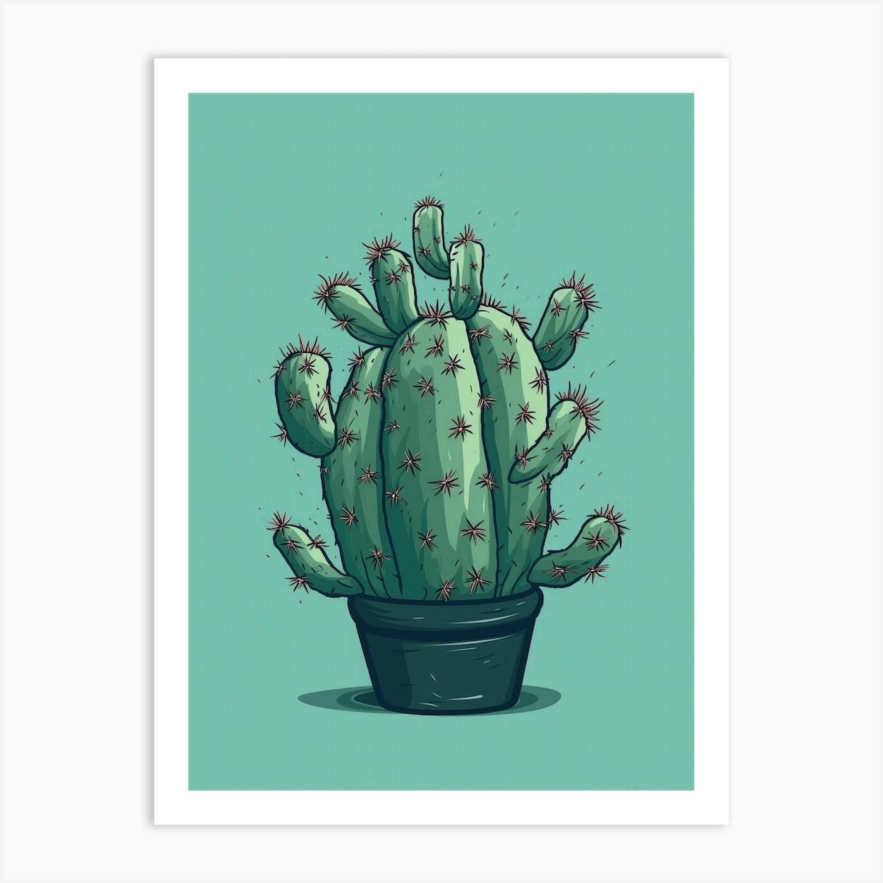 Fishhook Cactus Illustration 3 Art Print by Prickly Pear Art