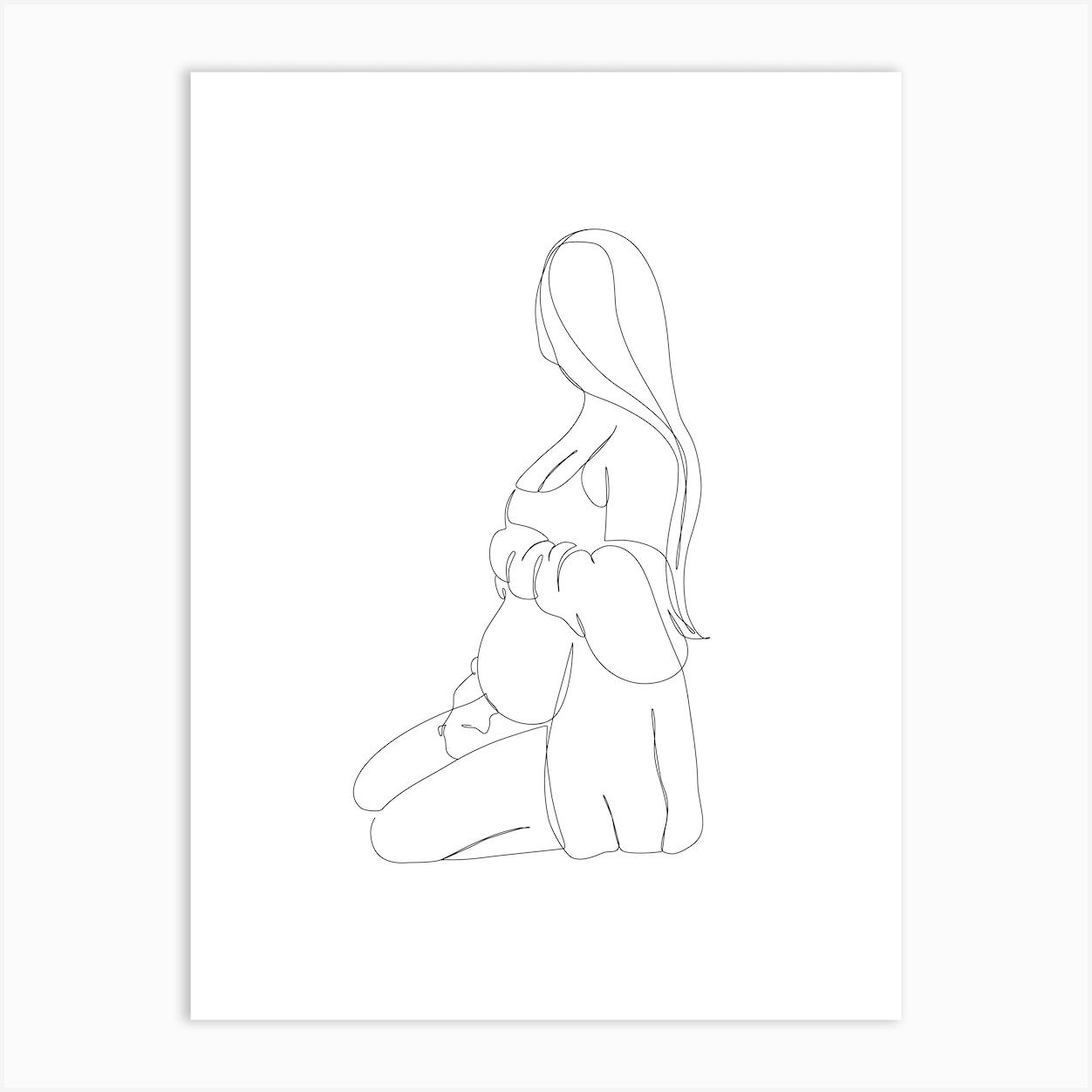 Pregnant Woman Drawing Art Print by Tinteriaprint