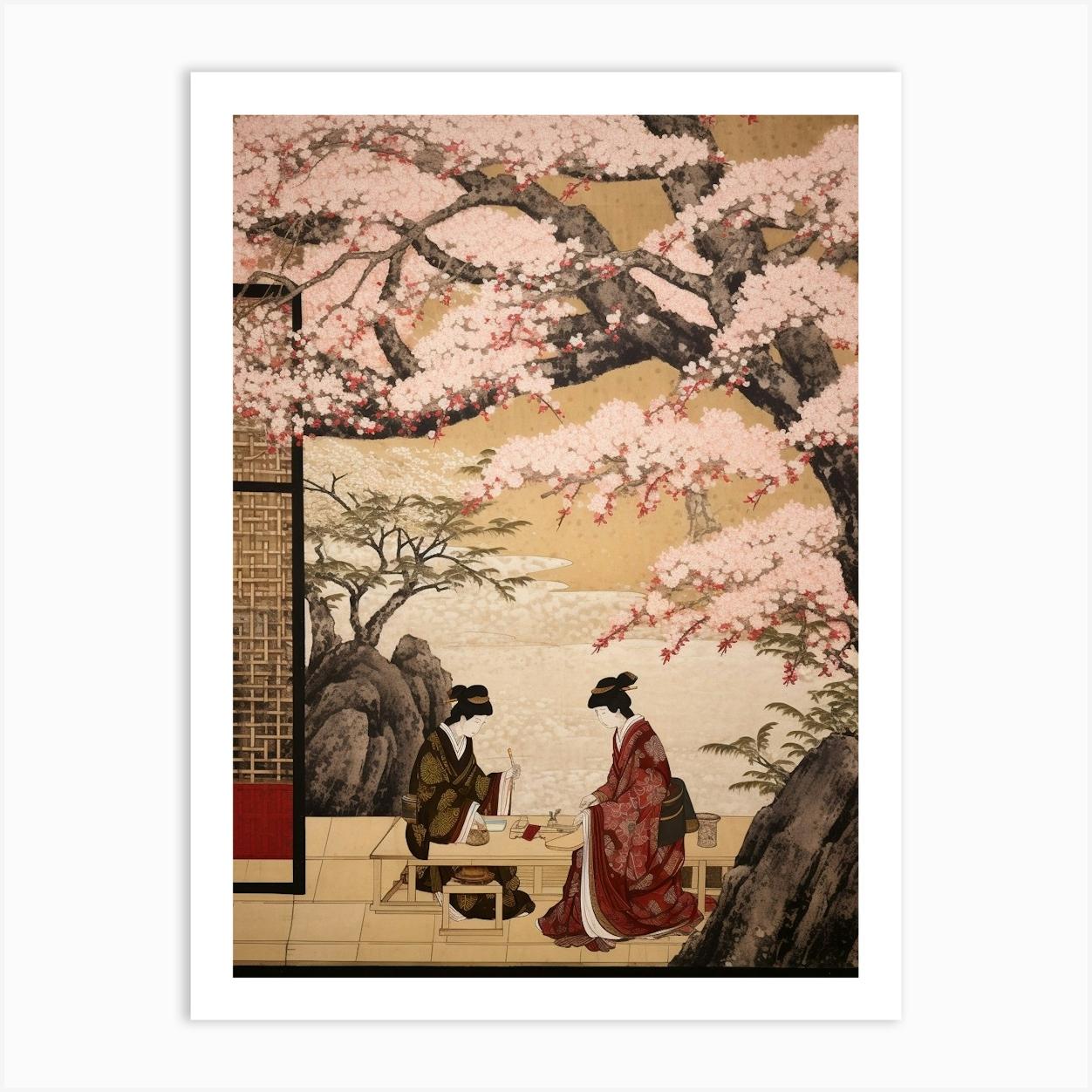 Cherry Blossoms Japanese Style Illustration 5 Art Print by