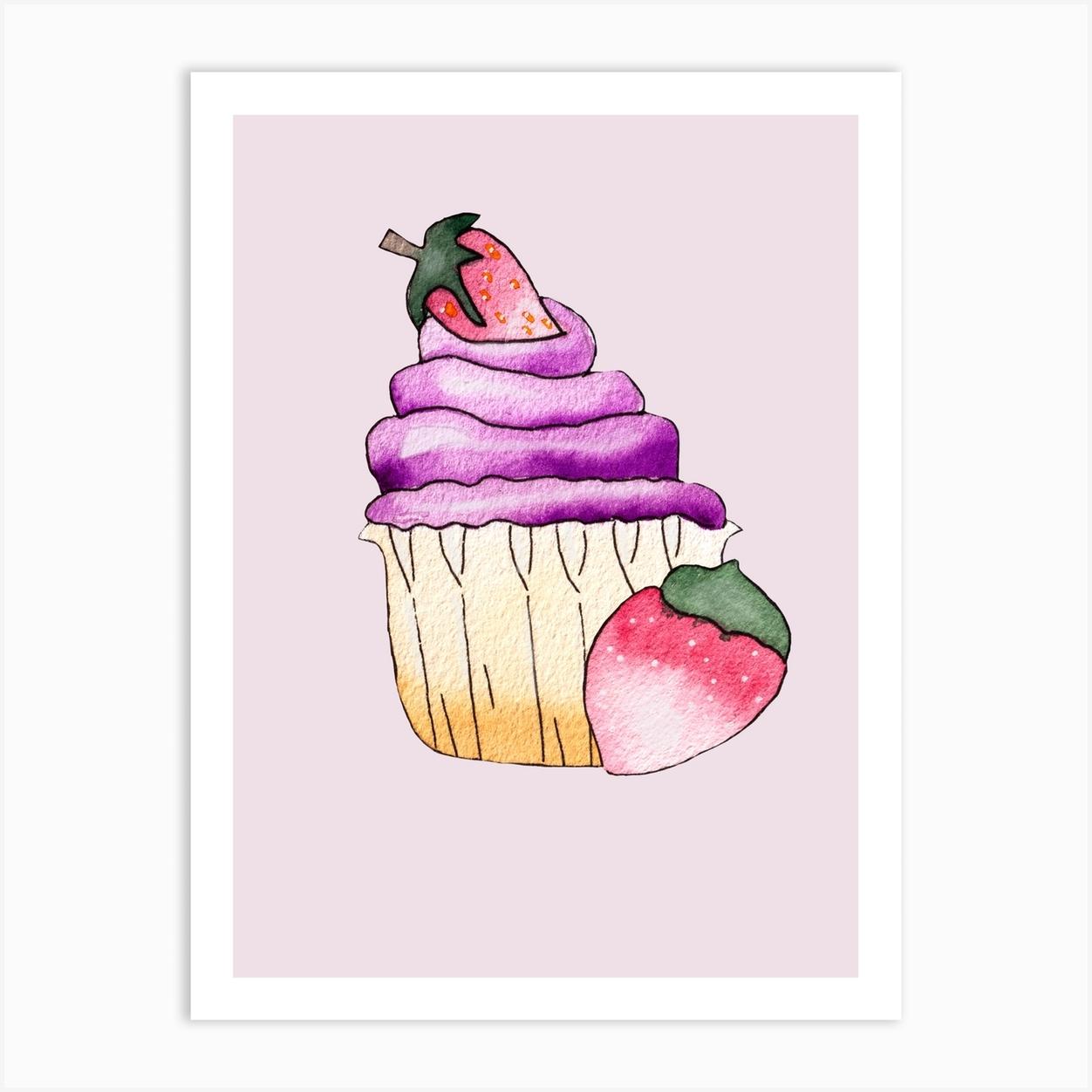 Purple Cupcake And Strawberry Poster