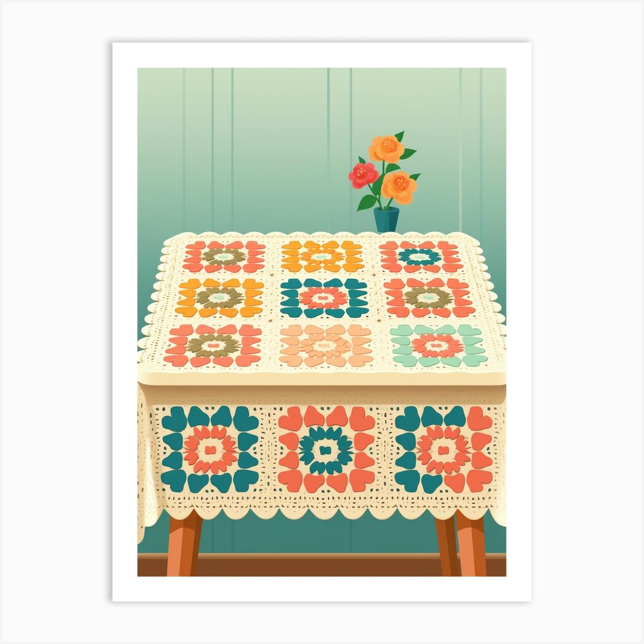 Crochet Dining Room Table 1 Art Print by Crafty Crochet Studio