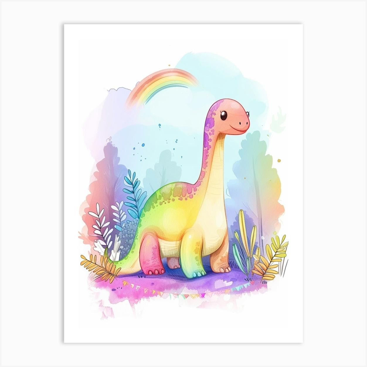 Pastel Rainbow Plateosaurus Dinosaur 1 Poster