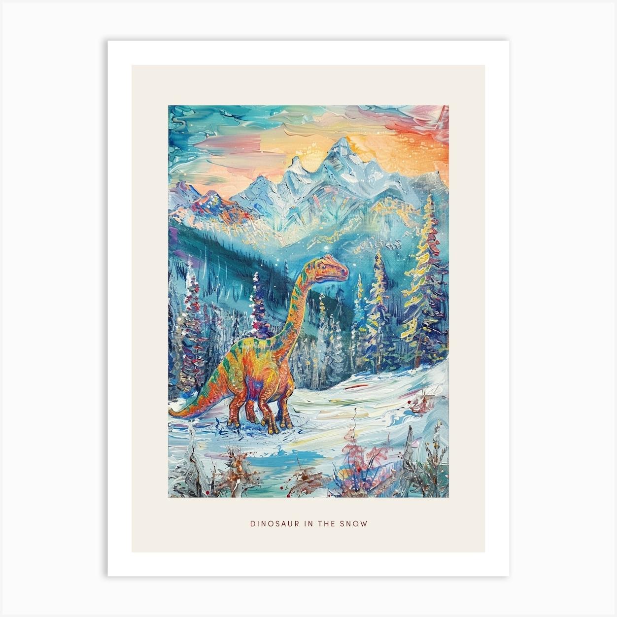 Colourful Dinosaur In A Snowy Landscape 1 Poster Art Print by Dino Delights