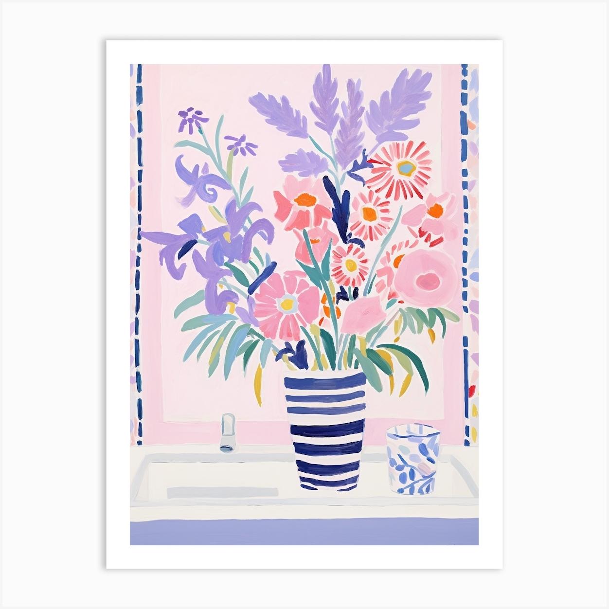 A Vase With Lavender, Flower Bouquet 1 Art Print by Flora Expressions