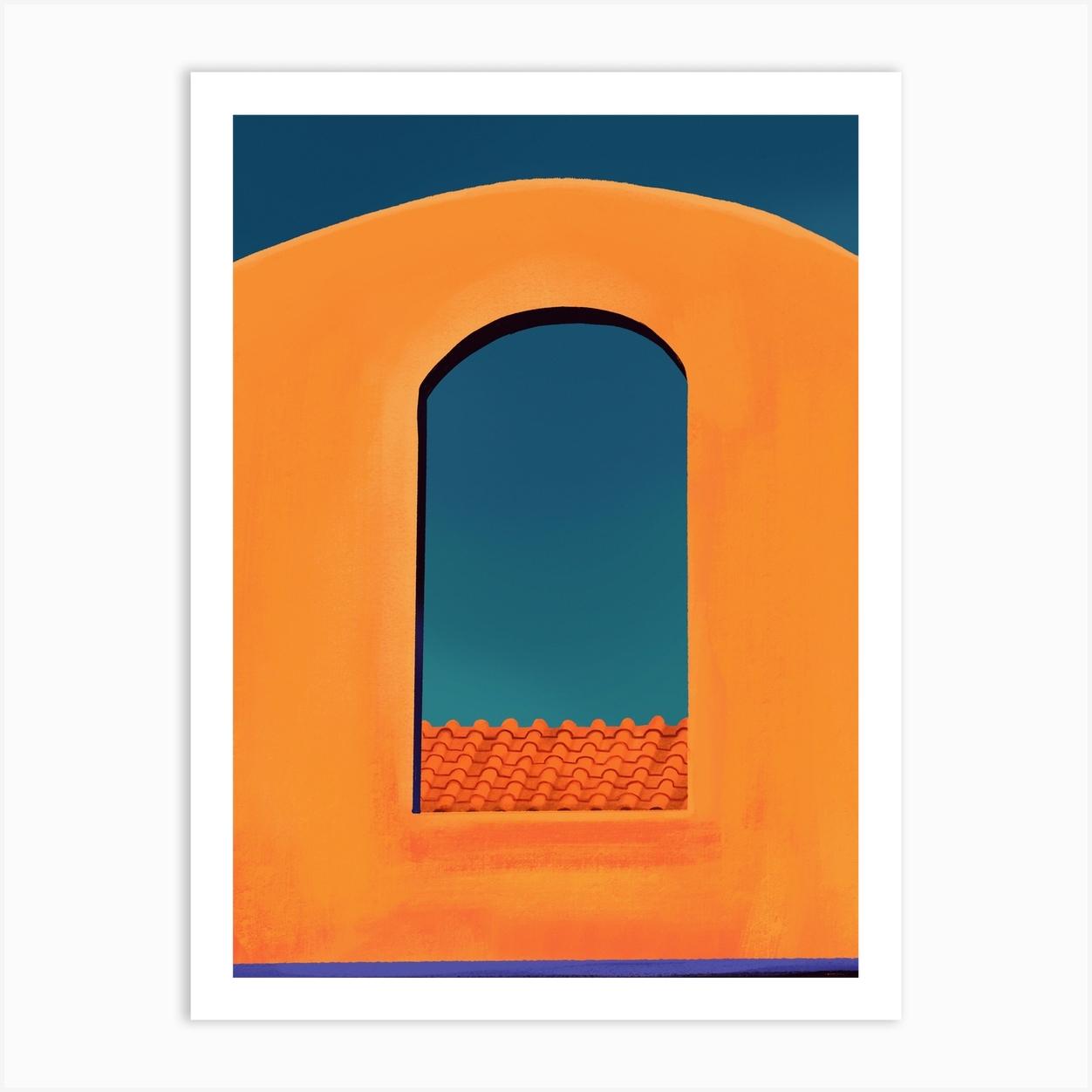 Rooftop Arch Window Santorini Art Print by Cosmic Soup