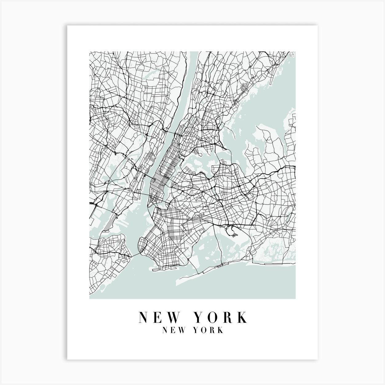 New York New York Street Map Minimal Color Art Print by Typologie Paper Co