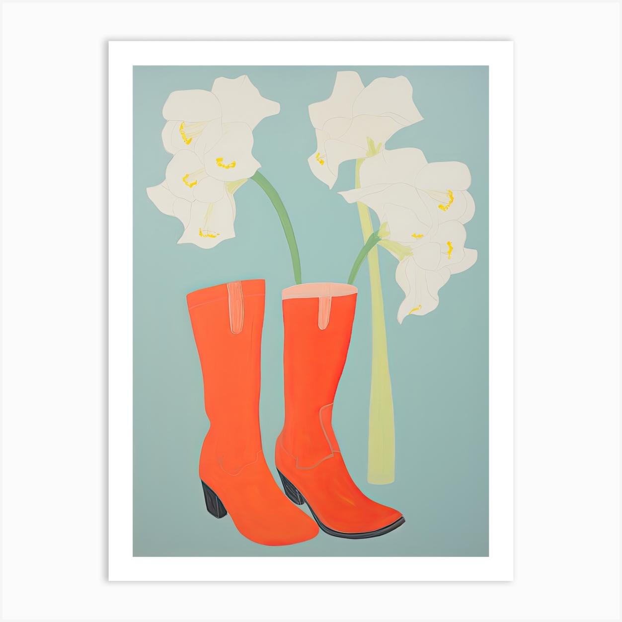 A Painting Of Cowboy Boots With Flowers, Pop Art Style 3 Art Print by Blossom Boots