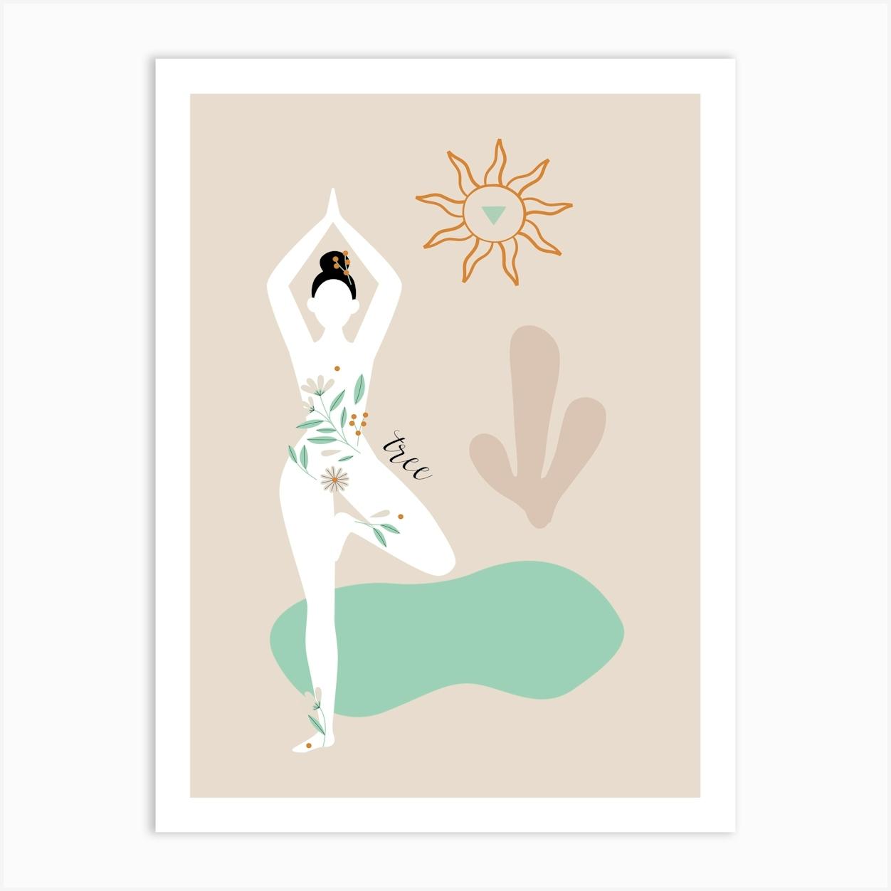 Yoga Pose. Boho Yoga Girl & Flowers — boho poster, boho wall art Art Print by Synthwave1950