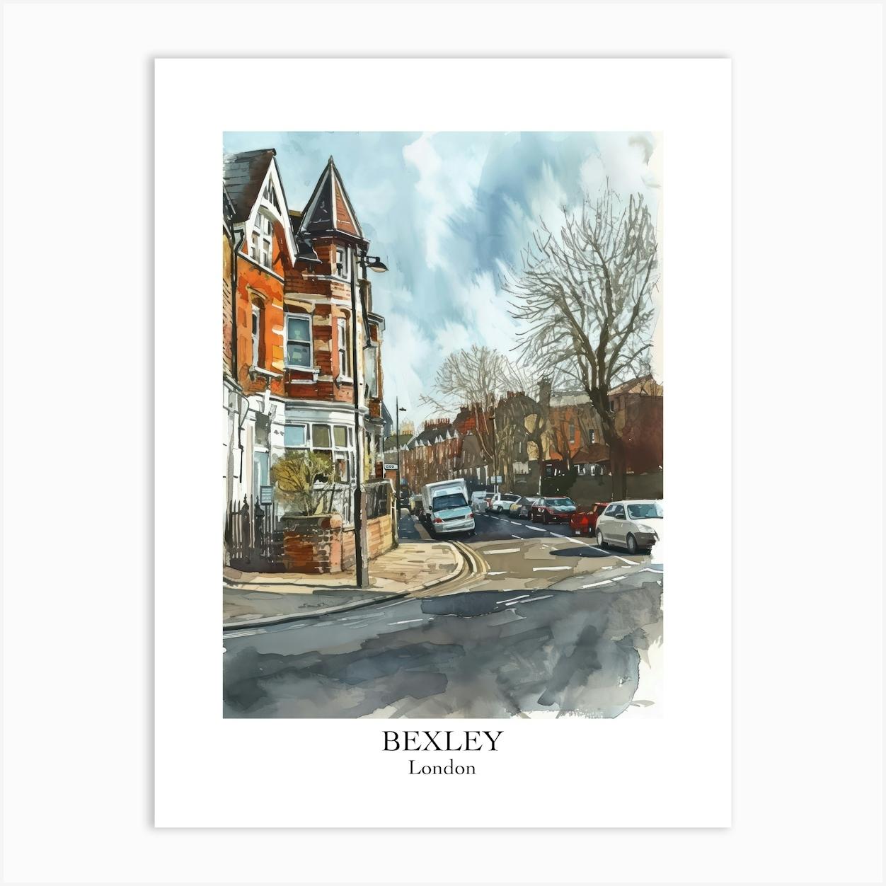 Bexley London Borough Street Watercolour 3 Poster Art Print by Cityscape Art Co.