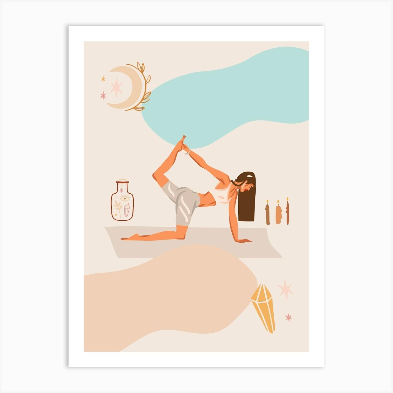 Yoga Woman. Boho Yoga Girl — boho poster, boho wall art Art Print by Synthwave1950