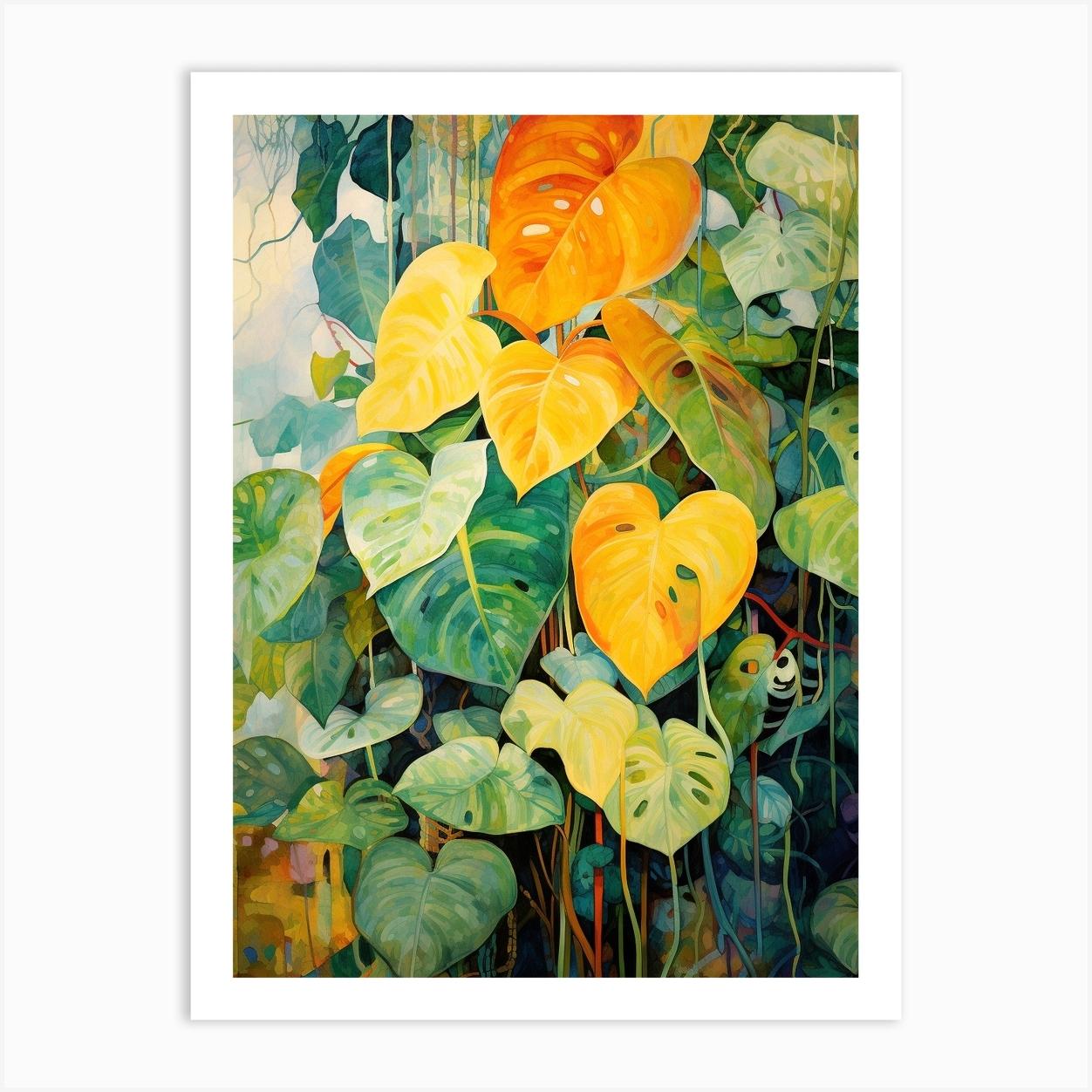 Tropical Plant Painting Golden Pothos Art Print by Botanic Studio