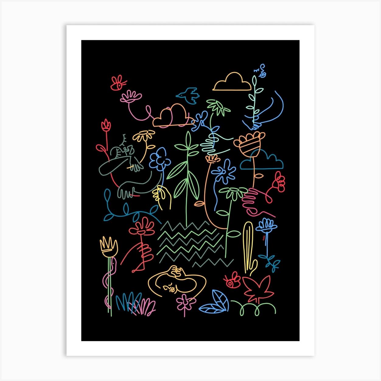 Luminous Garden Line Art Print by Ninhol