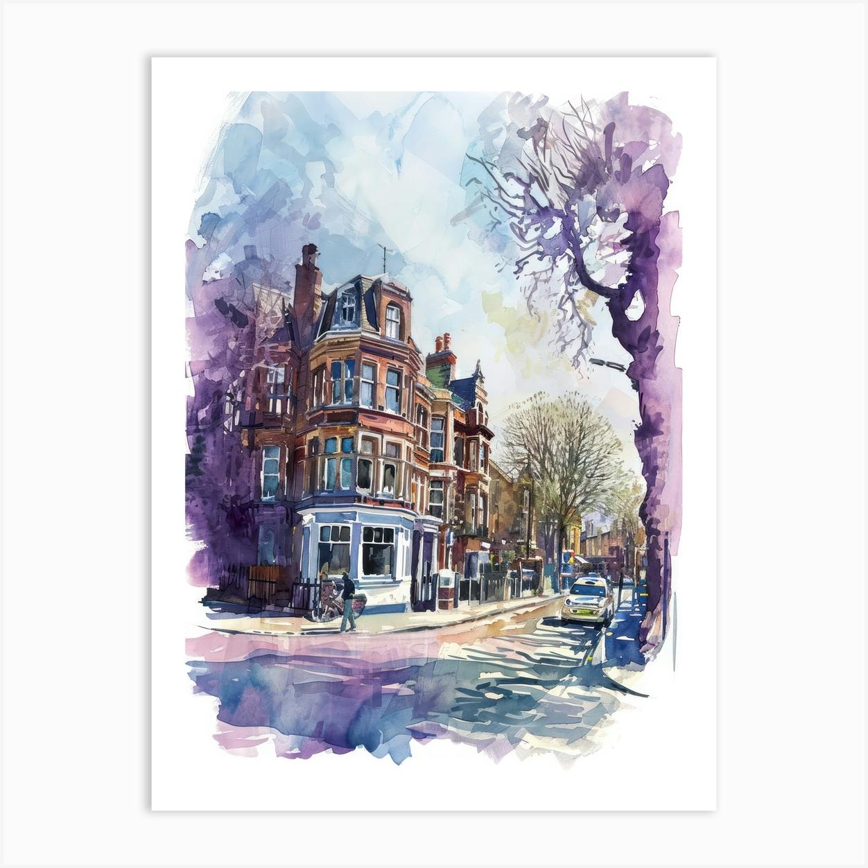 Bexley London Borough Street Watercolour 1 Art Print by Cityscape Art Co.