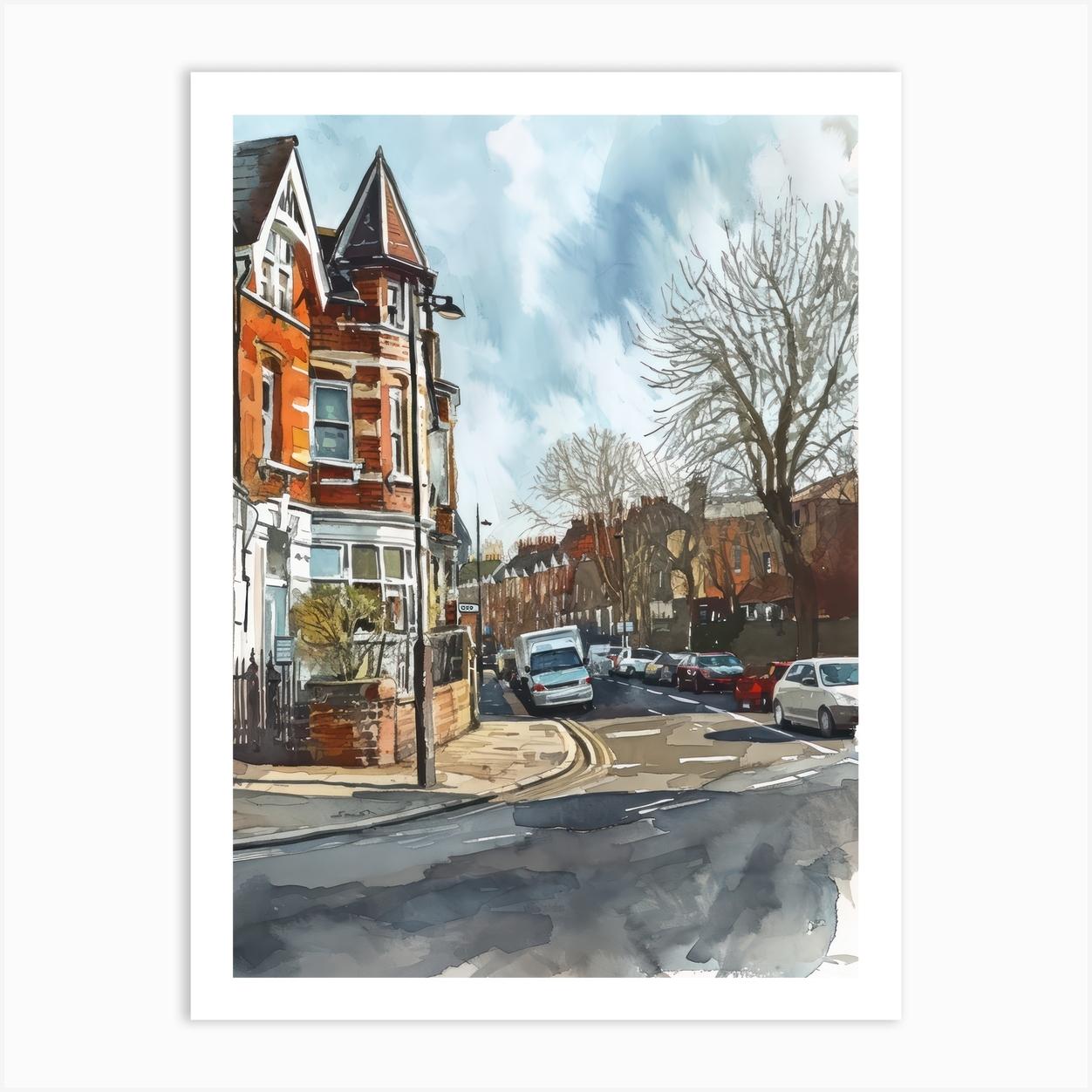 Bexley London Borough Street Watercolour 3 Art Print by Cityscape Art Co.