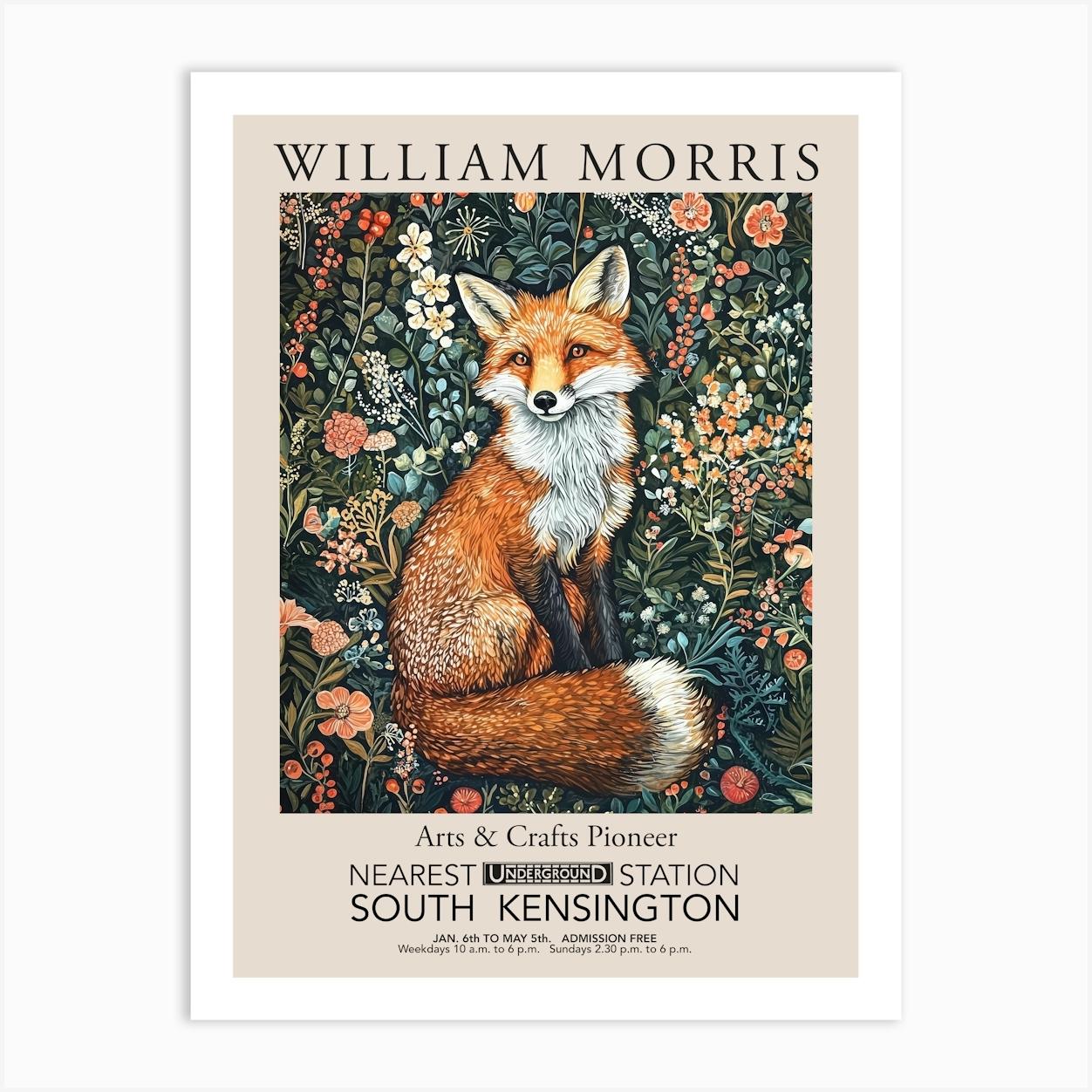 William Morris Prints Fox Wild Flowers Christmas Gift Winter Vintage Art Print by Mambo