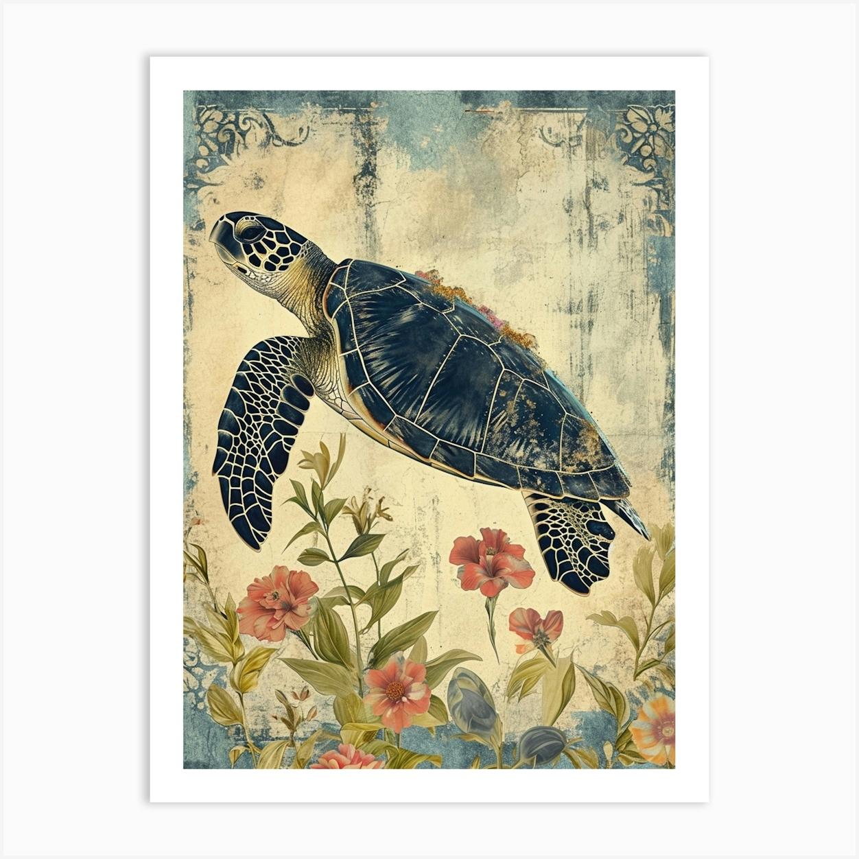 Phoebefy Vintage Wallpaper Of A Sea Turtle Victorian Patterns 79f617f7 5ebf 47c0 Aaf4 5d3dbdc9a7c7 3 Art Print by Energy of the Sea