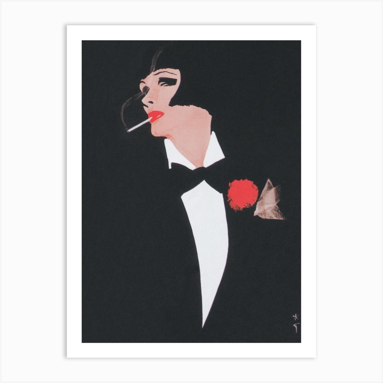 Woman In A Tuxedo, Retro Fashion Art Art Print by Vibrant Vintage