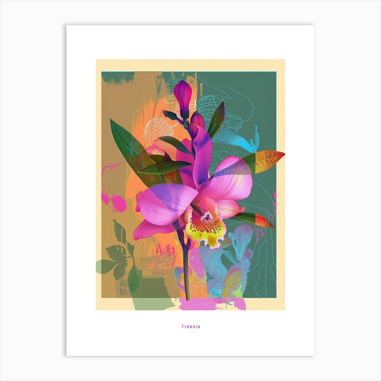 Freesia 2 Neon Flower Collage Poster Poster