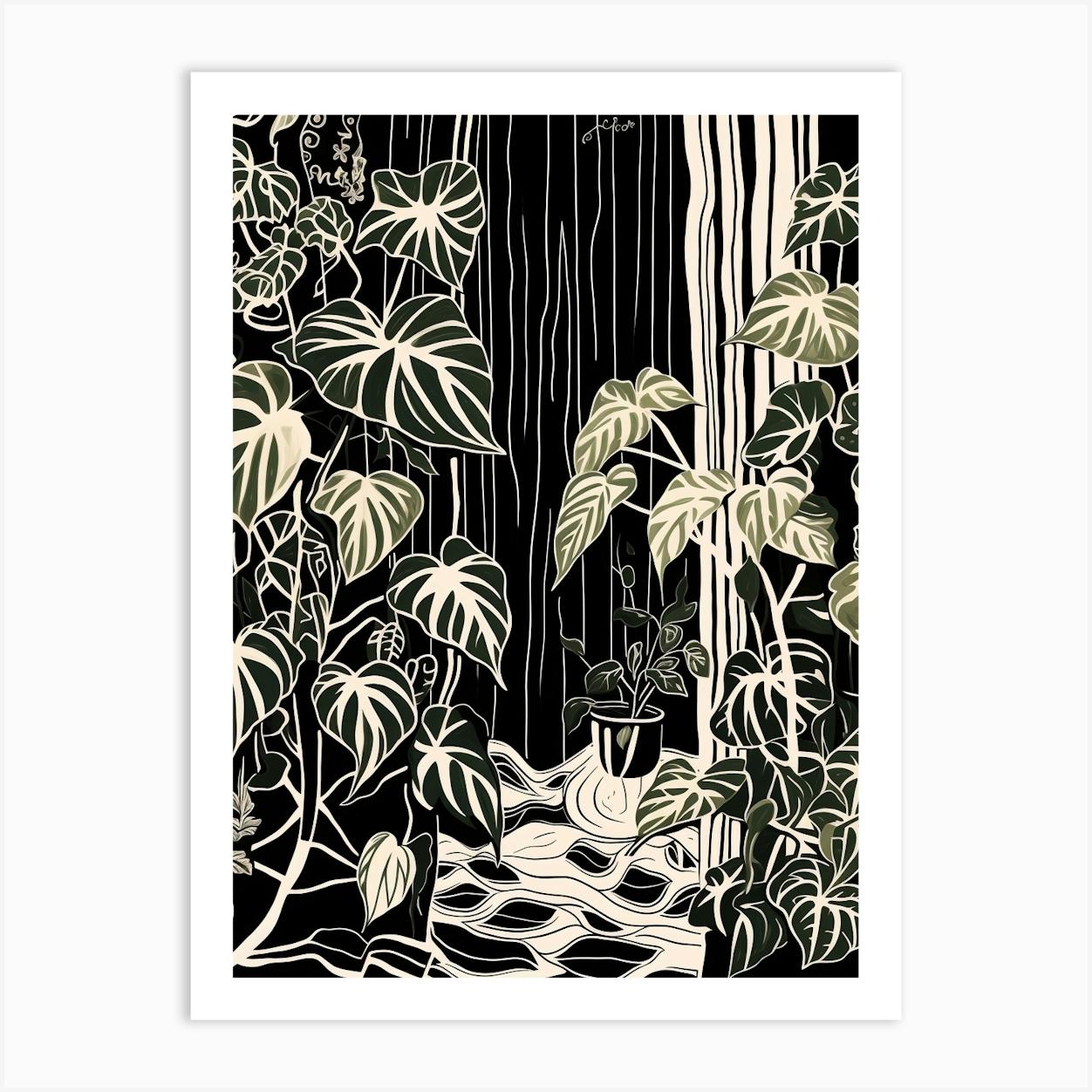 B&W Plant Illustration Golden Pothos Art Print by Botanic Studio