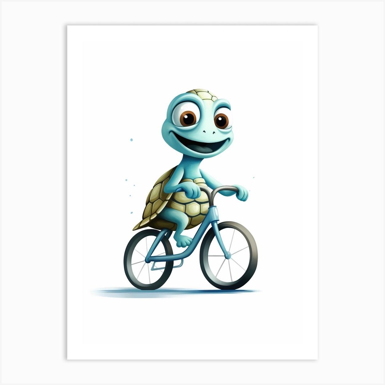 Turtle Riding A Bike Art Print by Marine Masterpieces