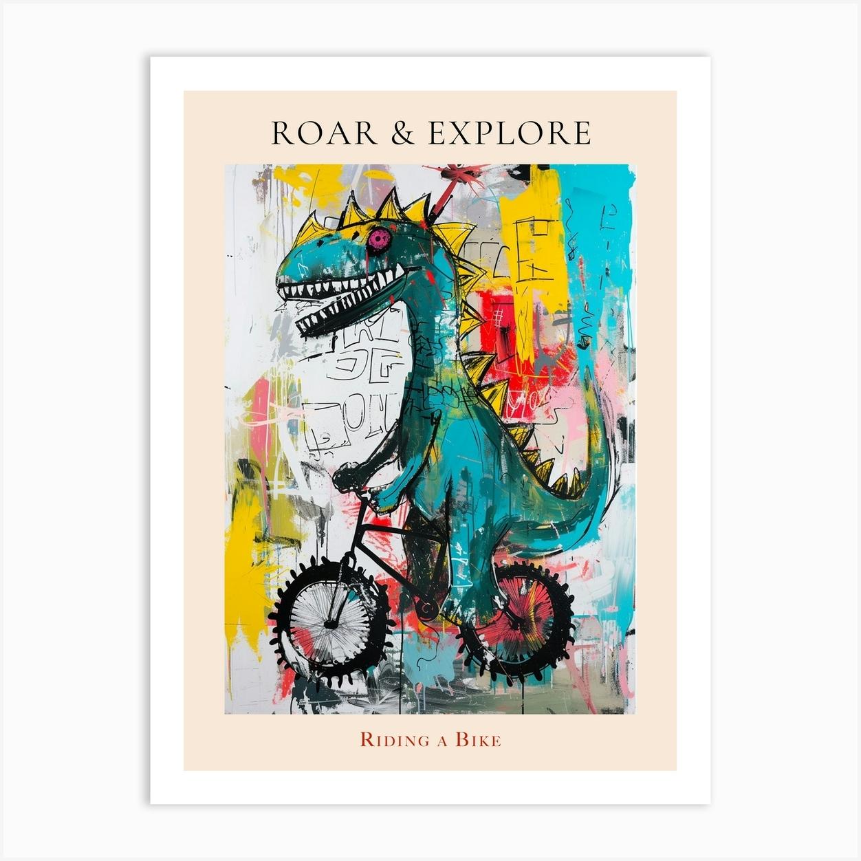 Abstract Dinosaur Riding A Bike Painting 4 Poster Poster