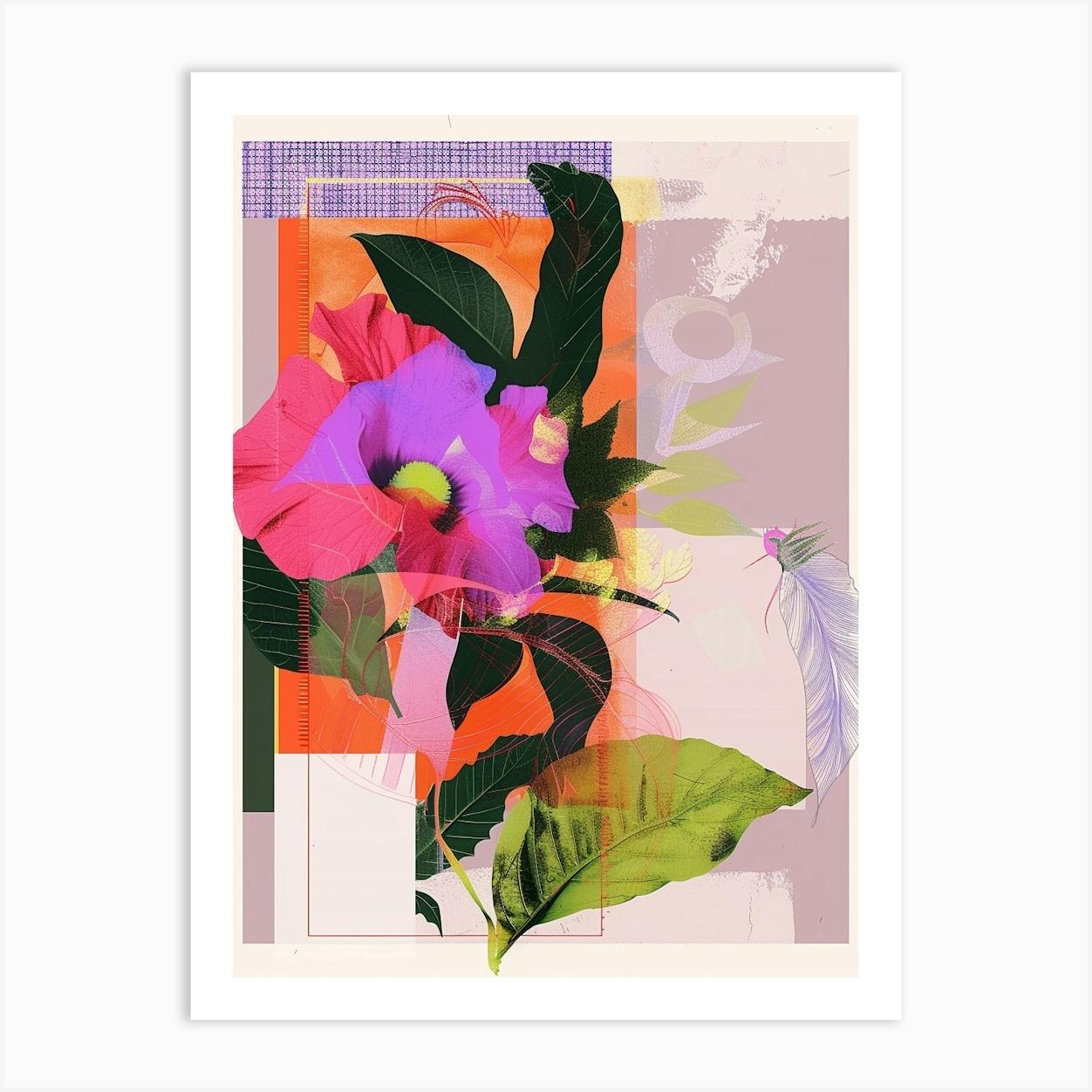 Statice 4 Neon Flower Collage Art Print by Botanic Studio
