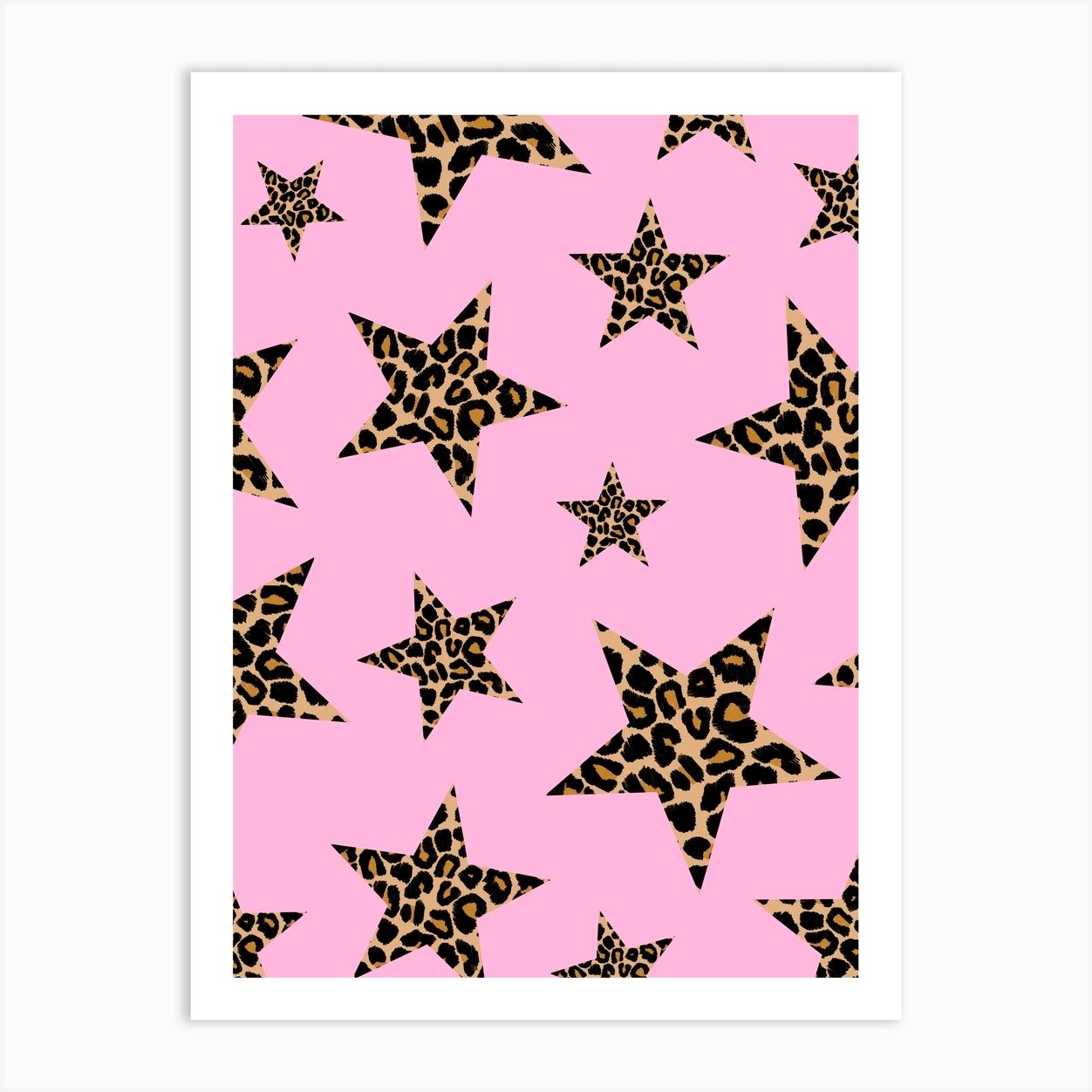 Leopard Print Stars on Pink Art Print by OneThreeSix