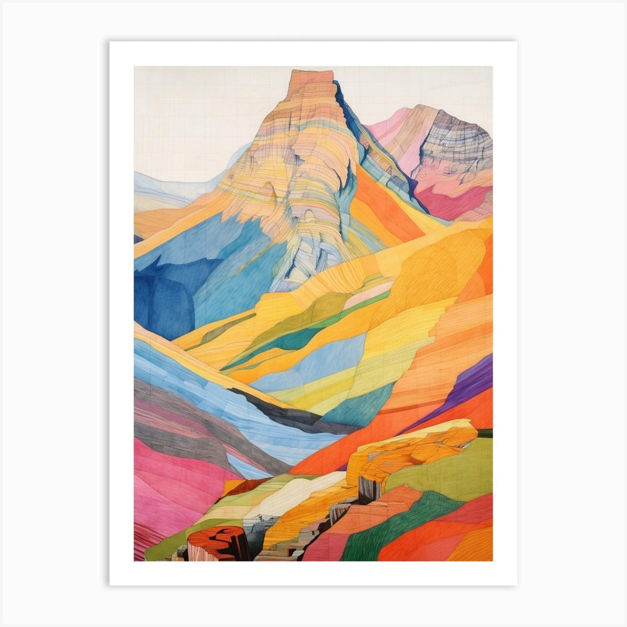 Carneddau Wales 1 Colourful Mountain Illustration Art Print by WanderWall Prints