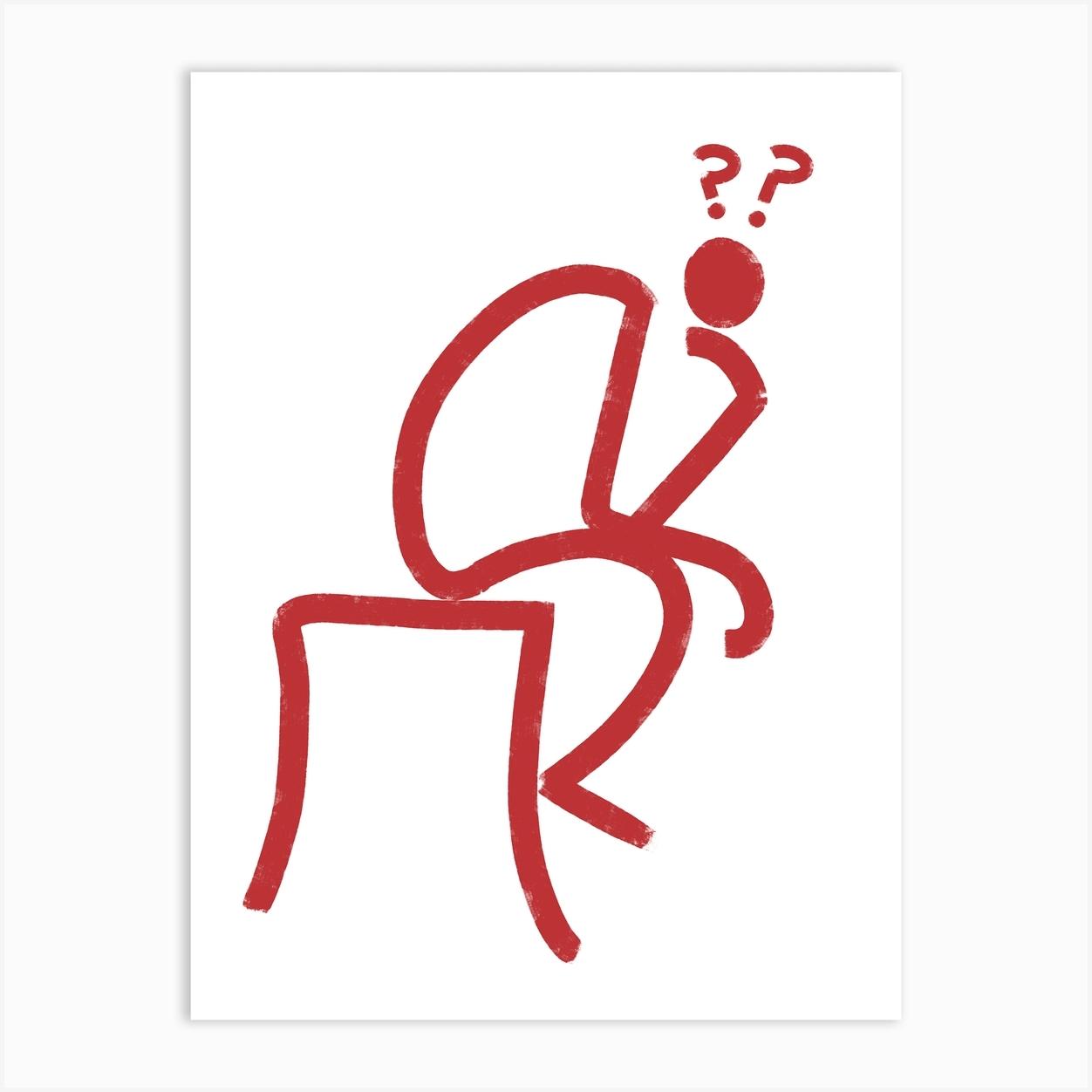 The Thinker In Brick Red Line Art Print by Adam Orton