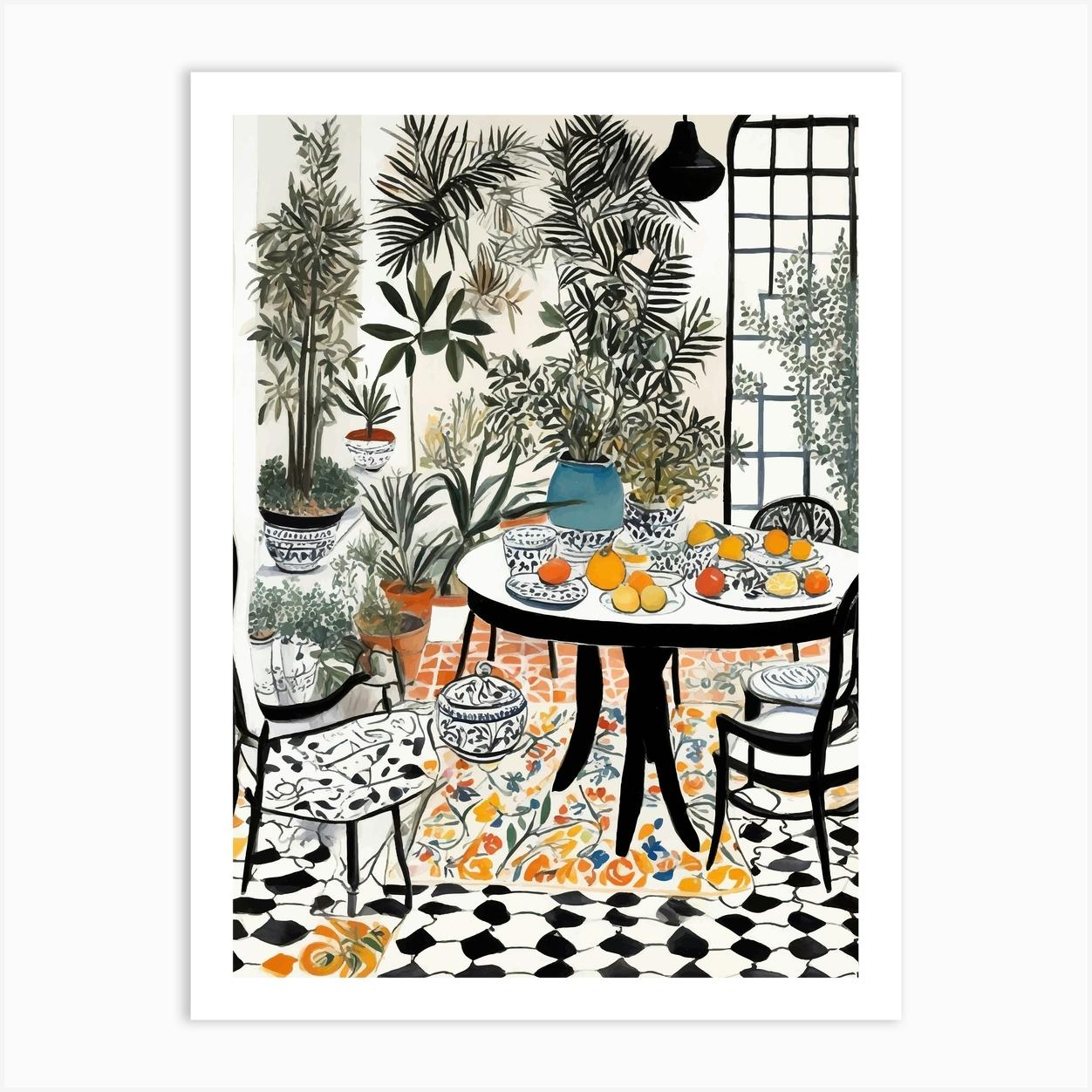 Dining Room breakfast table and plants Art Print by Palmito