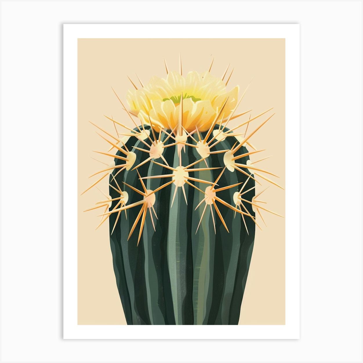 Golden Barrel Cactus Minimalist Abstract 2 Art Print by Petal Pigments