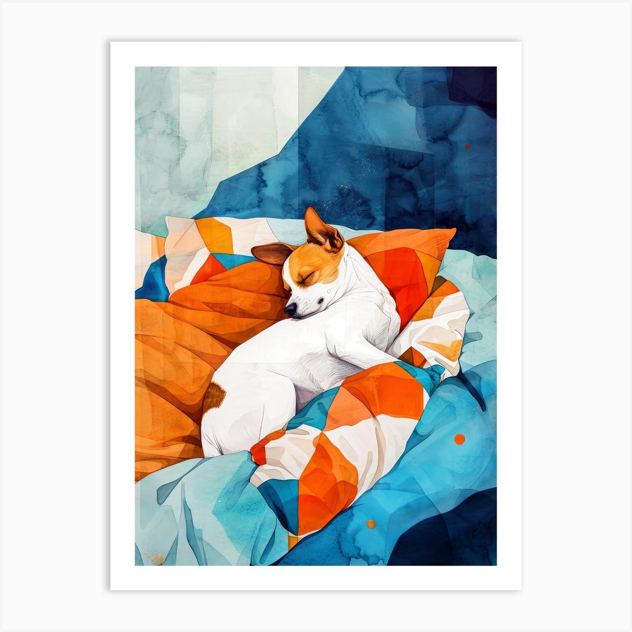 Dog Sleeping In Bed animal Dog's life 1 Art Print by JBJart Justyna Jaszke