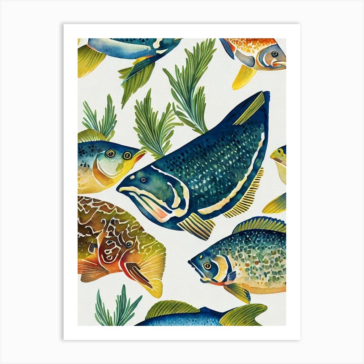 Grouper Vintage Graphic Watercolour Art Print by Sea Life Prints