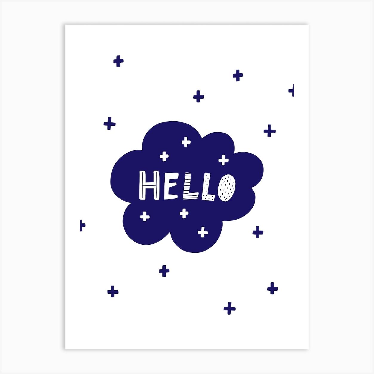 Hello Bubble Cloud Navy Super Scandi Kids Art Print by Nestory UK