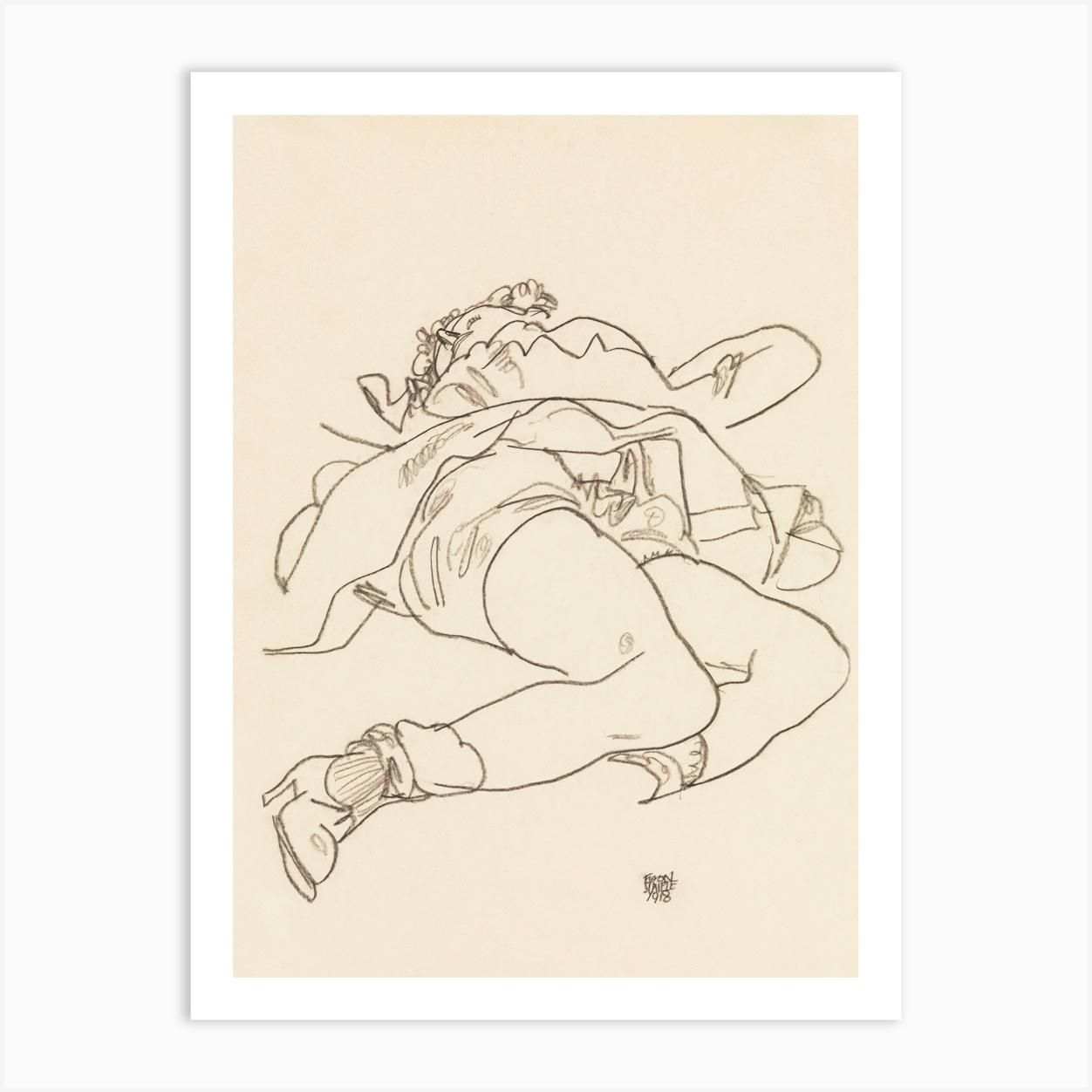 Erotic Art Woman; Reclining Woman with Raised Skirt (1918), Egon Schiele Art Print by Fy! Classic Art Prints and Posters